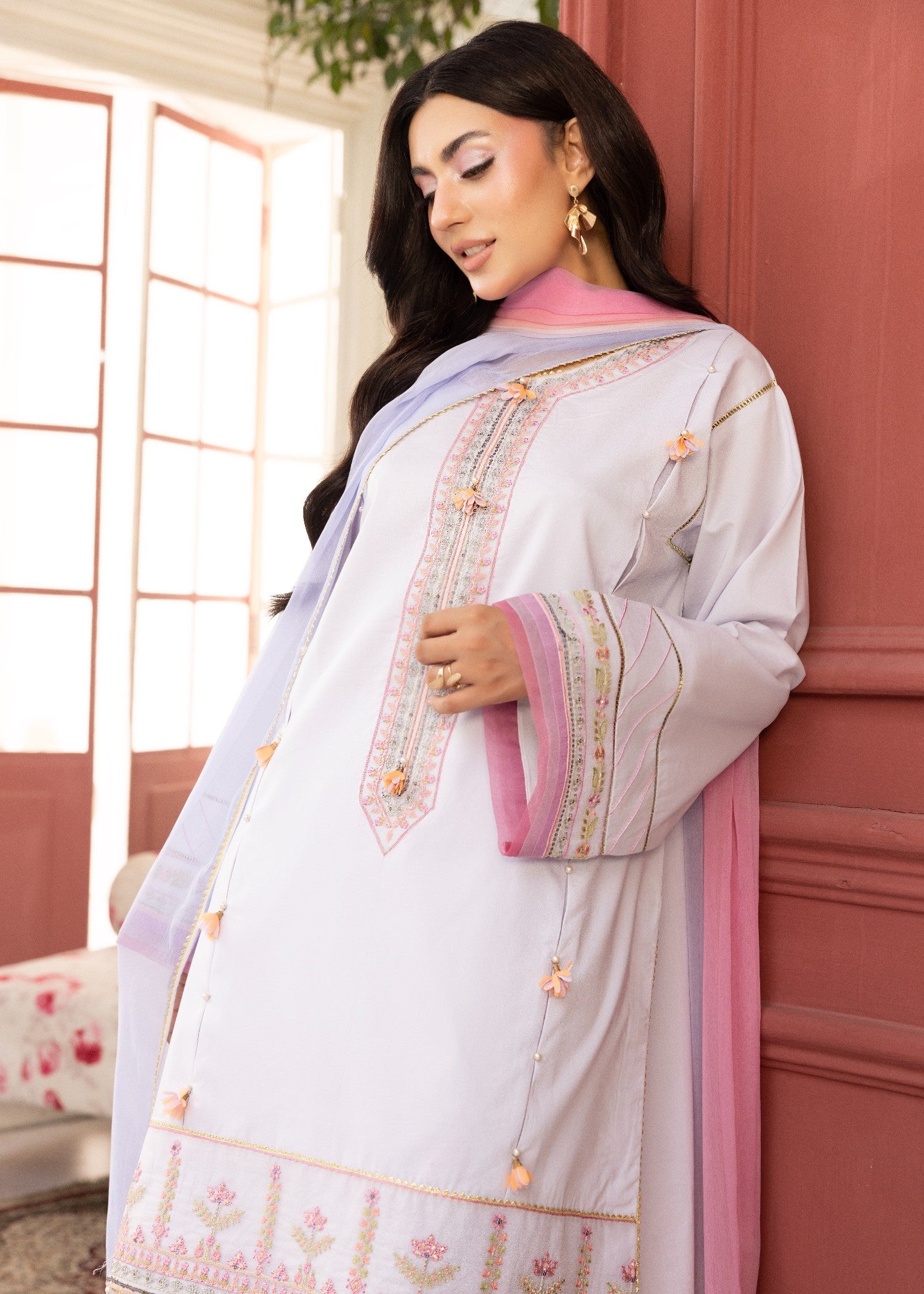 jacquard Kurta Set in Lilac