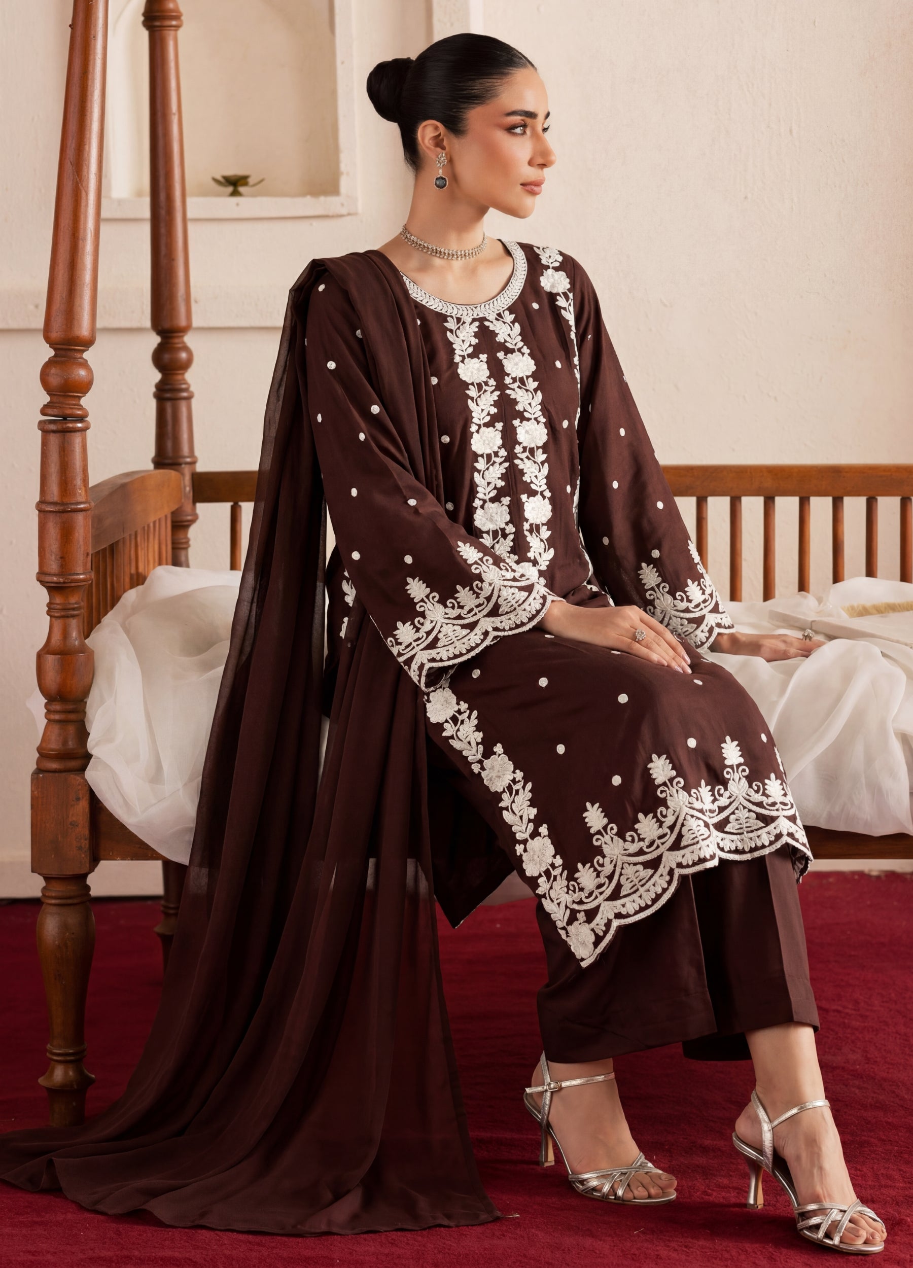linen Kurta Set in Espresso brown