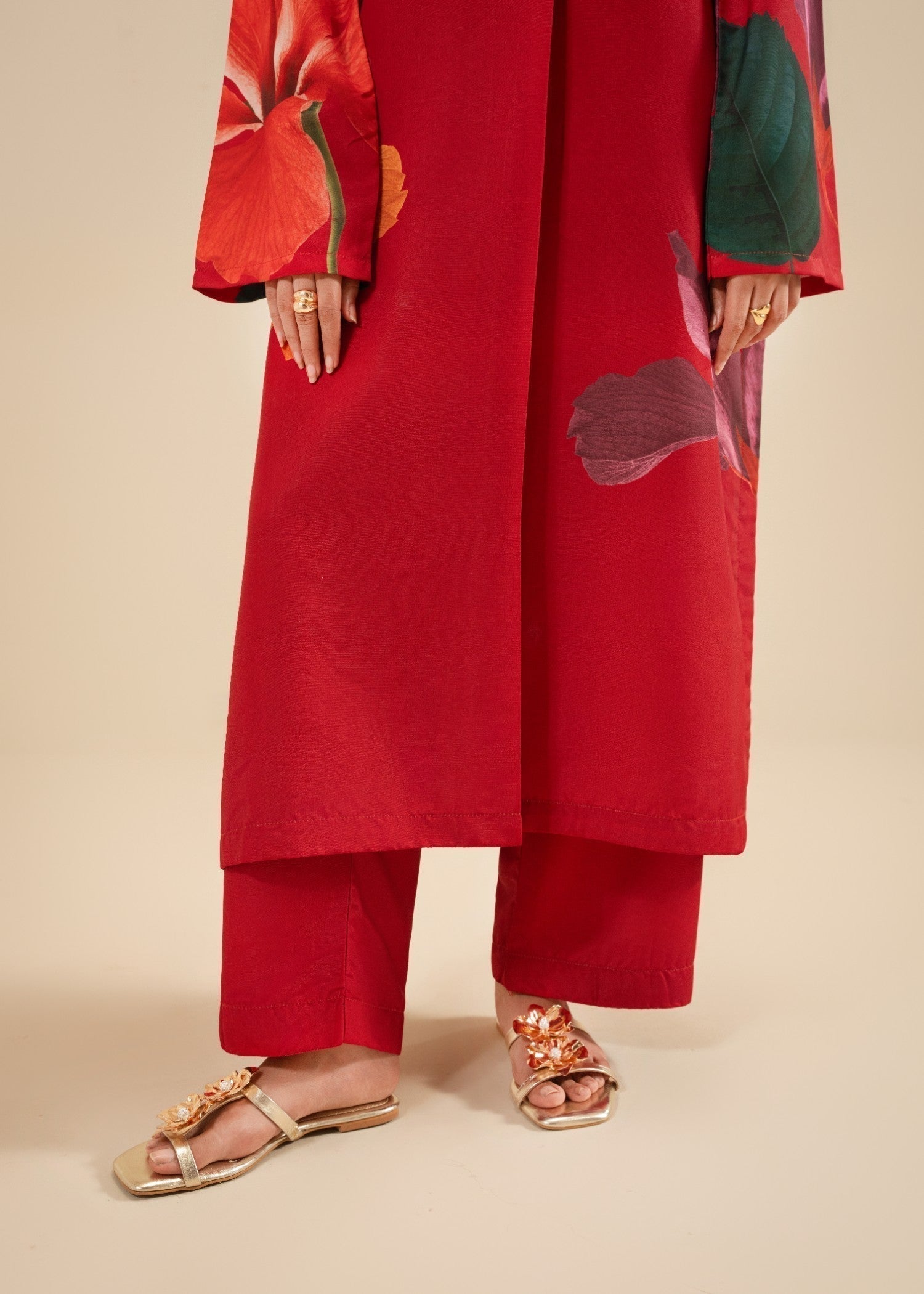 korean raw silk Kurta Set in Red