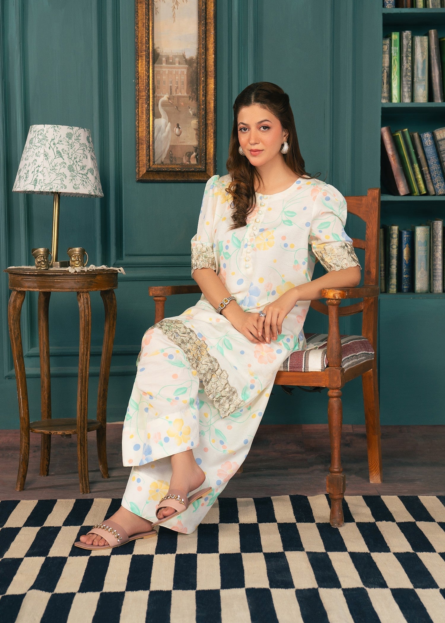 cotton dobby Kurta Set in Cream