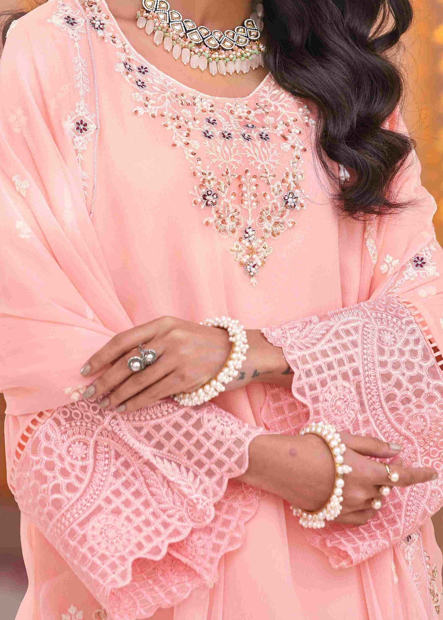 chiffon Unstitched in Pastel pink