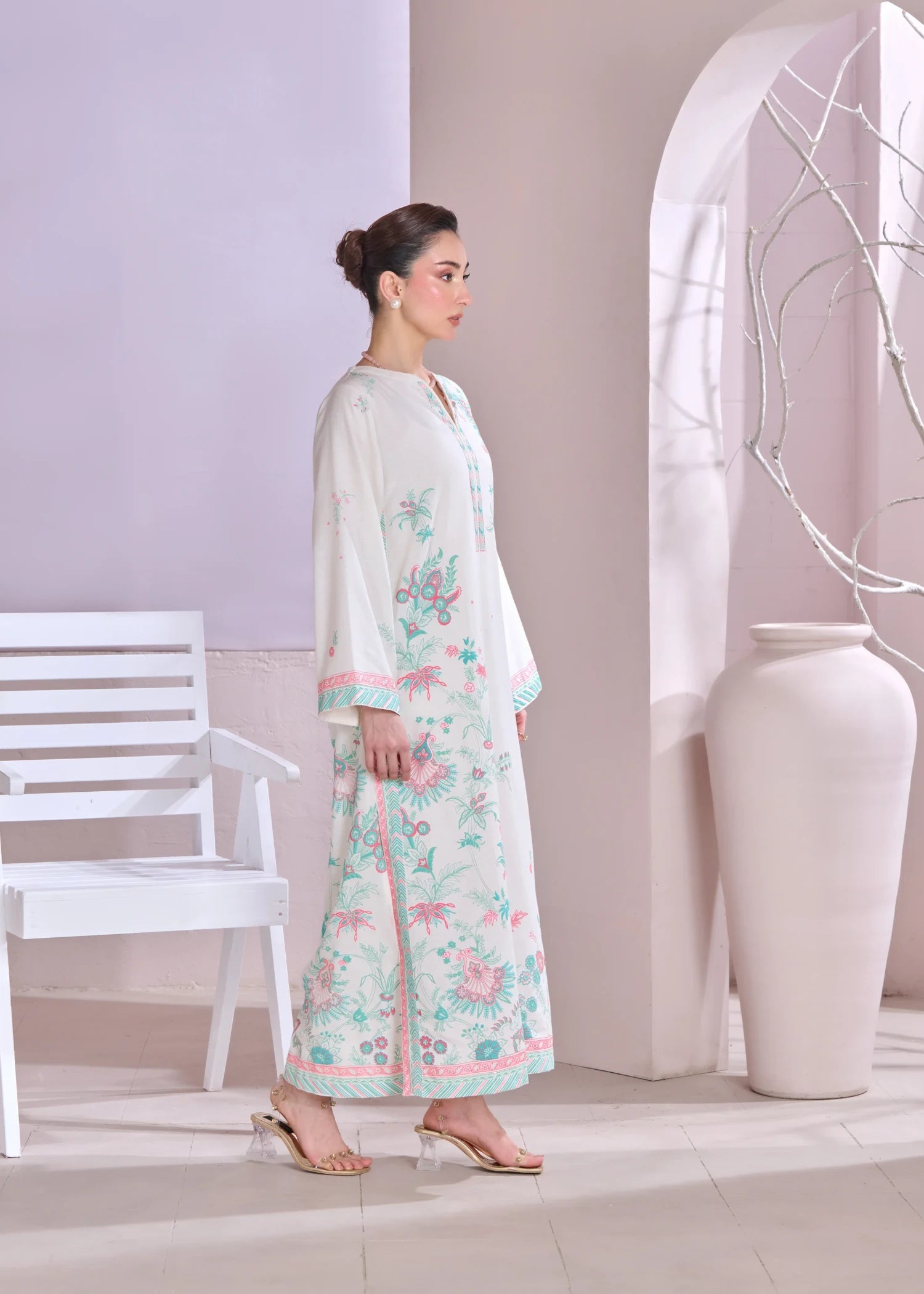 karandi Kaftan in White