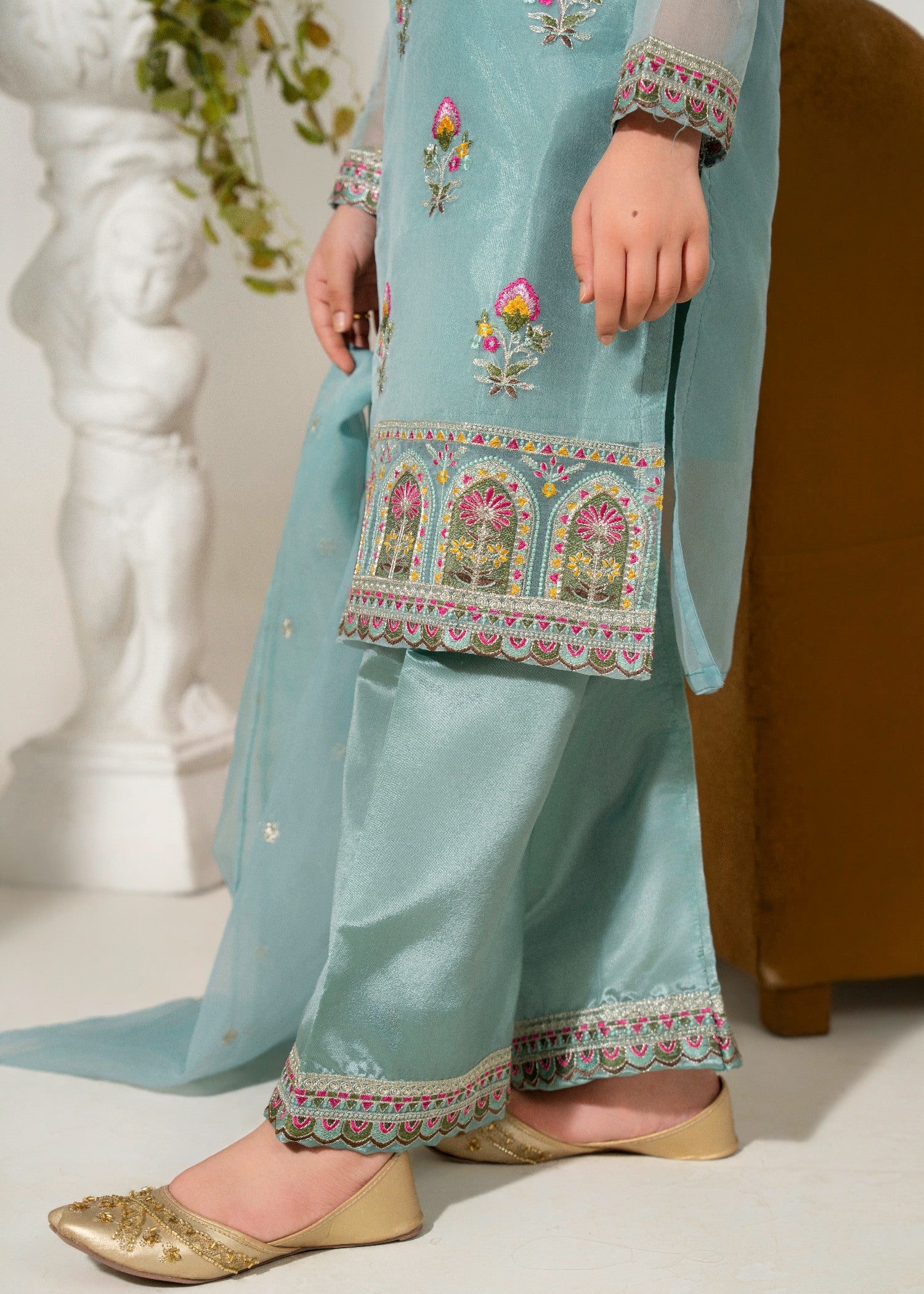 organza Kurta Set in Frost blue