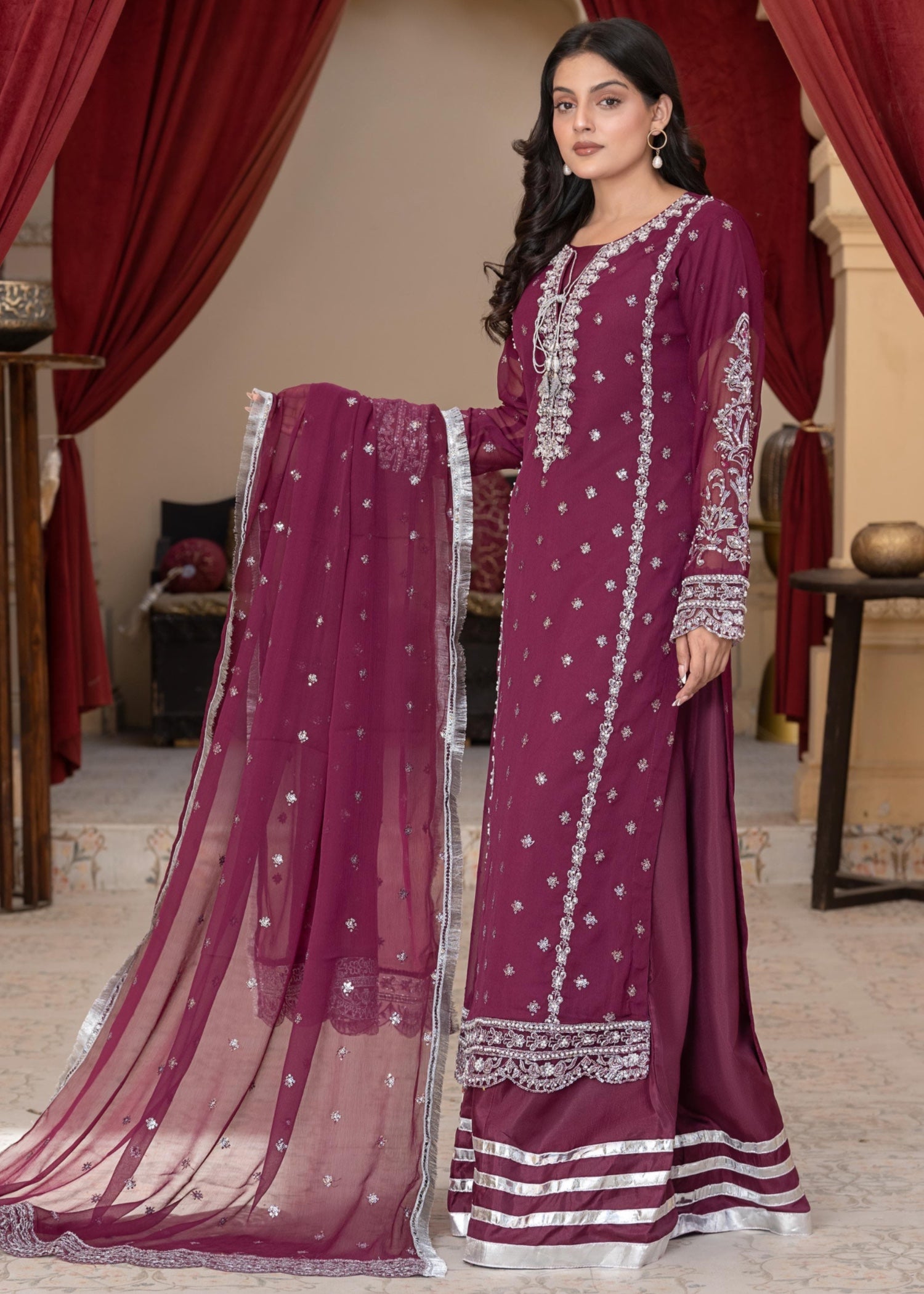 chiffon Sharara in Magenta
