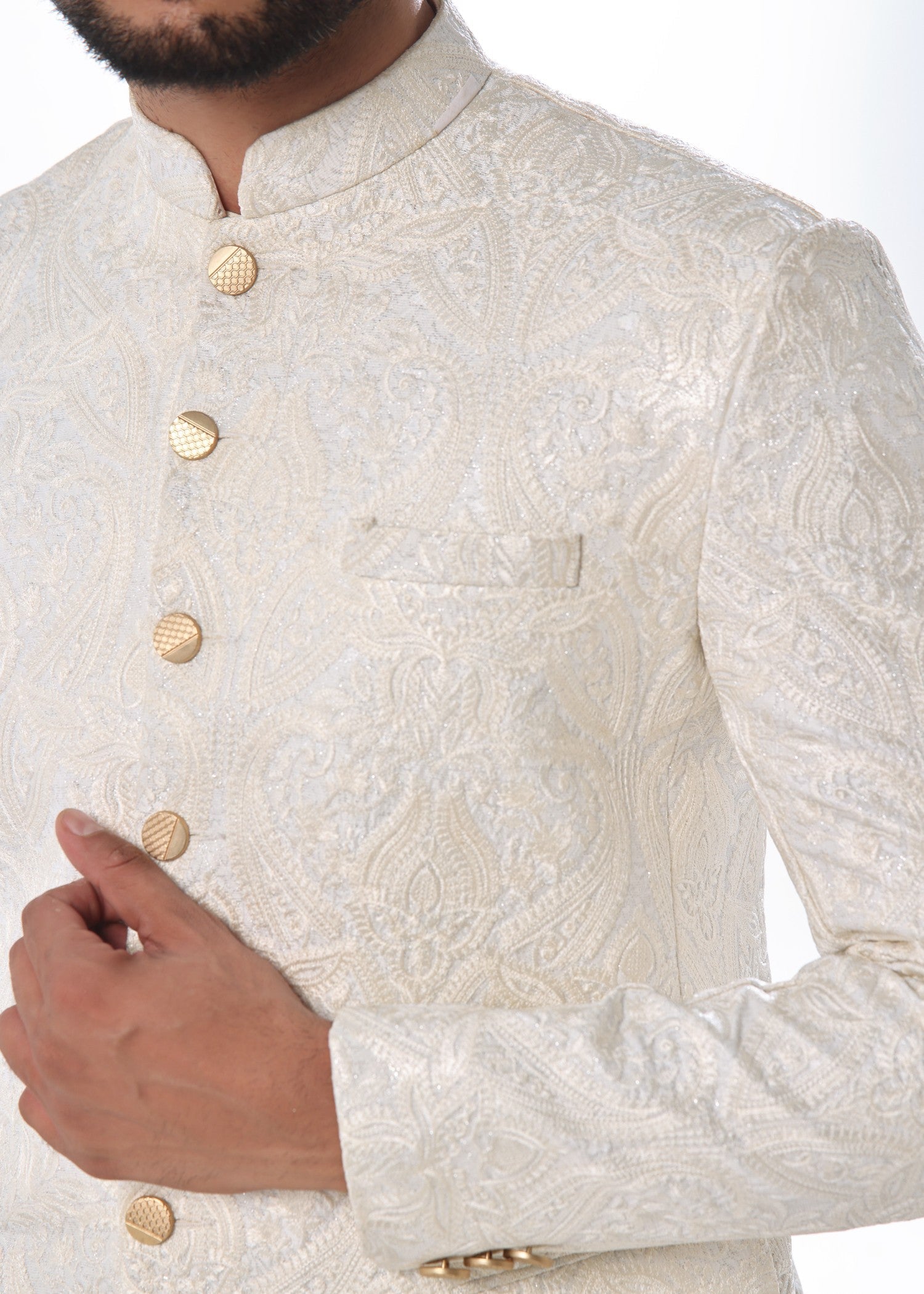 jamawar Prince Coat in White by The Great Masters (TGM)