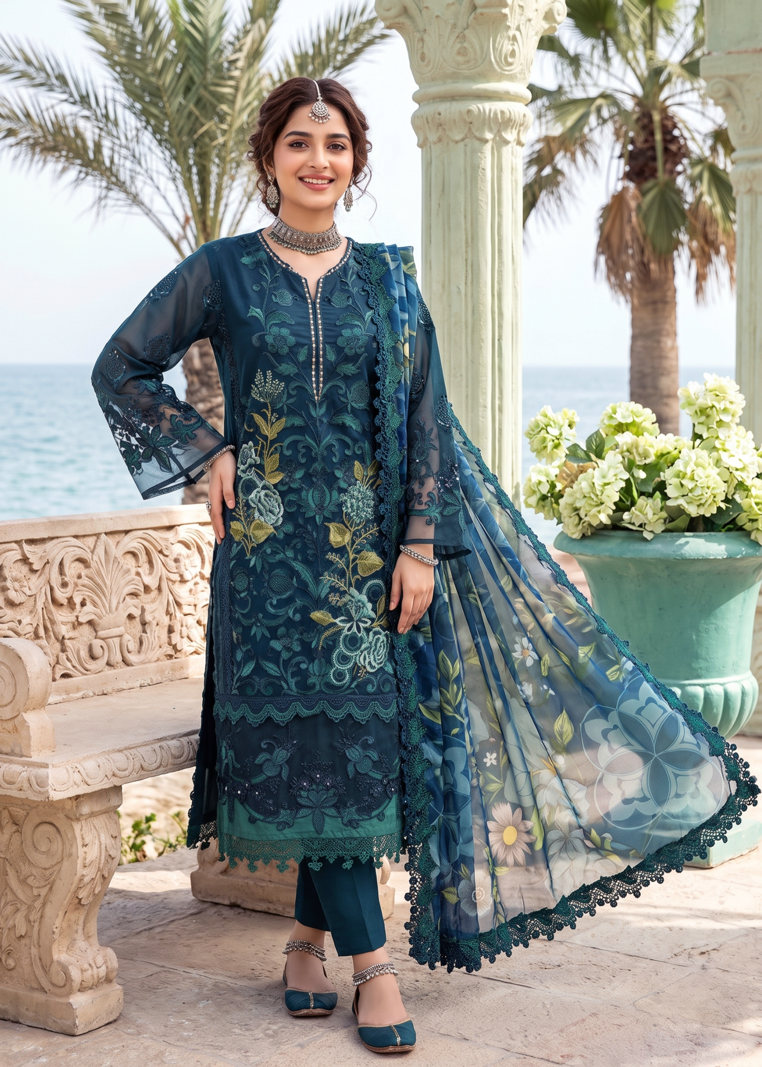cotton Kurta Set in Ocean blue