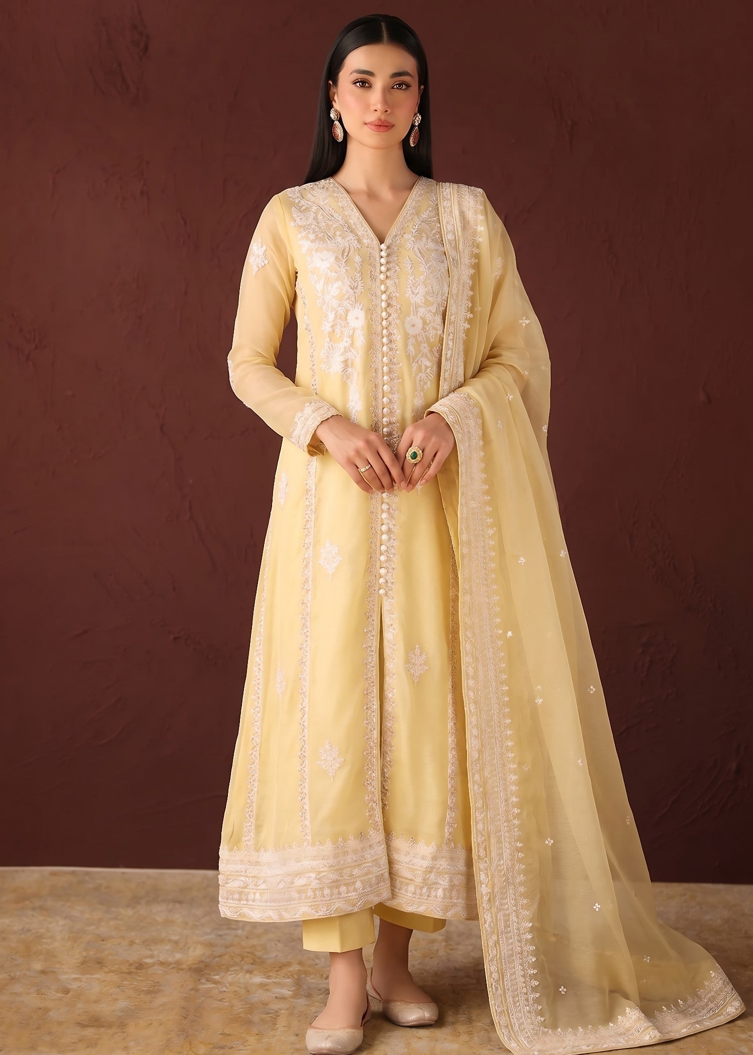 chiffon Kurta Set in Light yellow