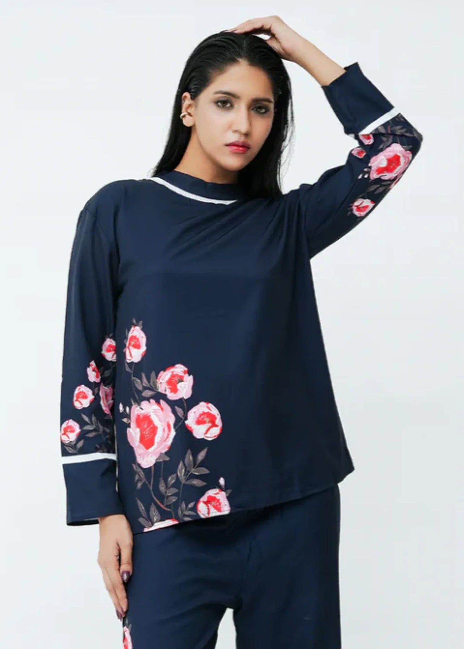 blended satin polyester Co ord Sets in Navy blue