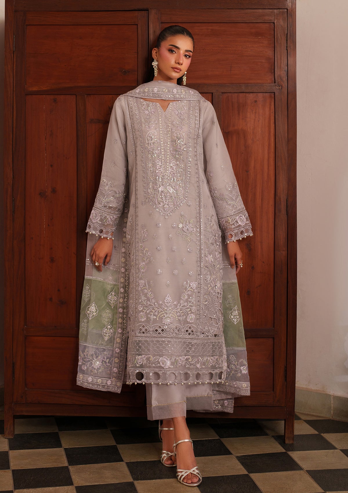 organza Kurta Set in Purple ash
