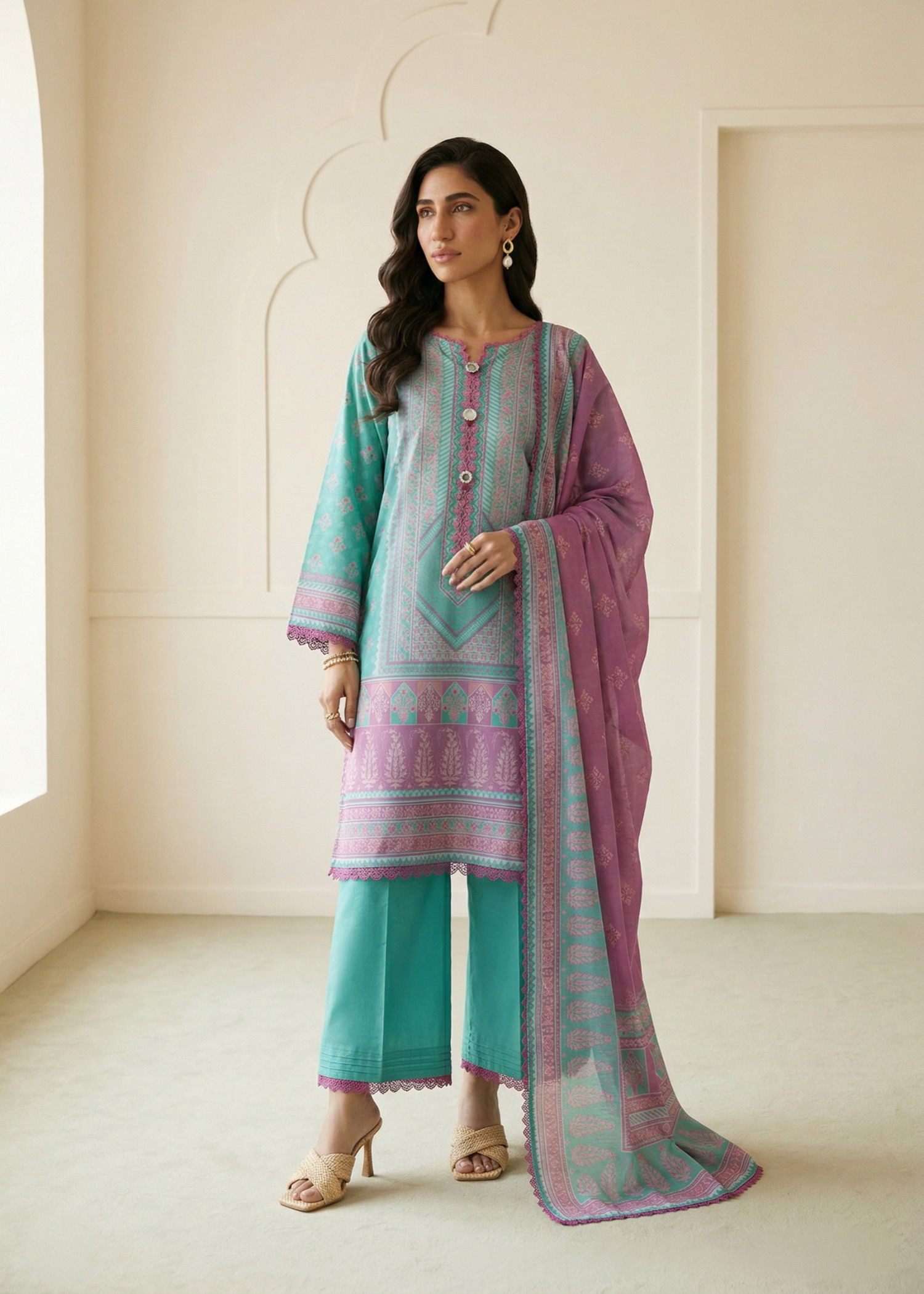 lawn Unstitched in Sea green
