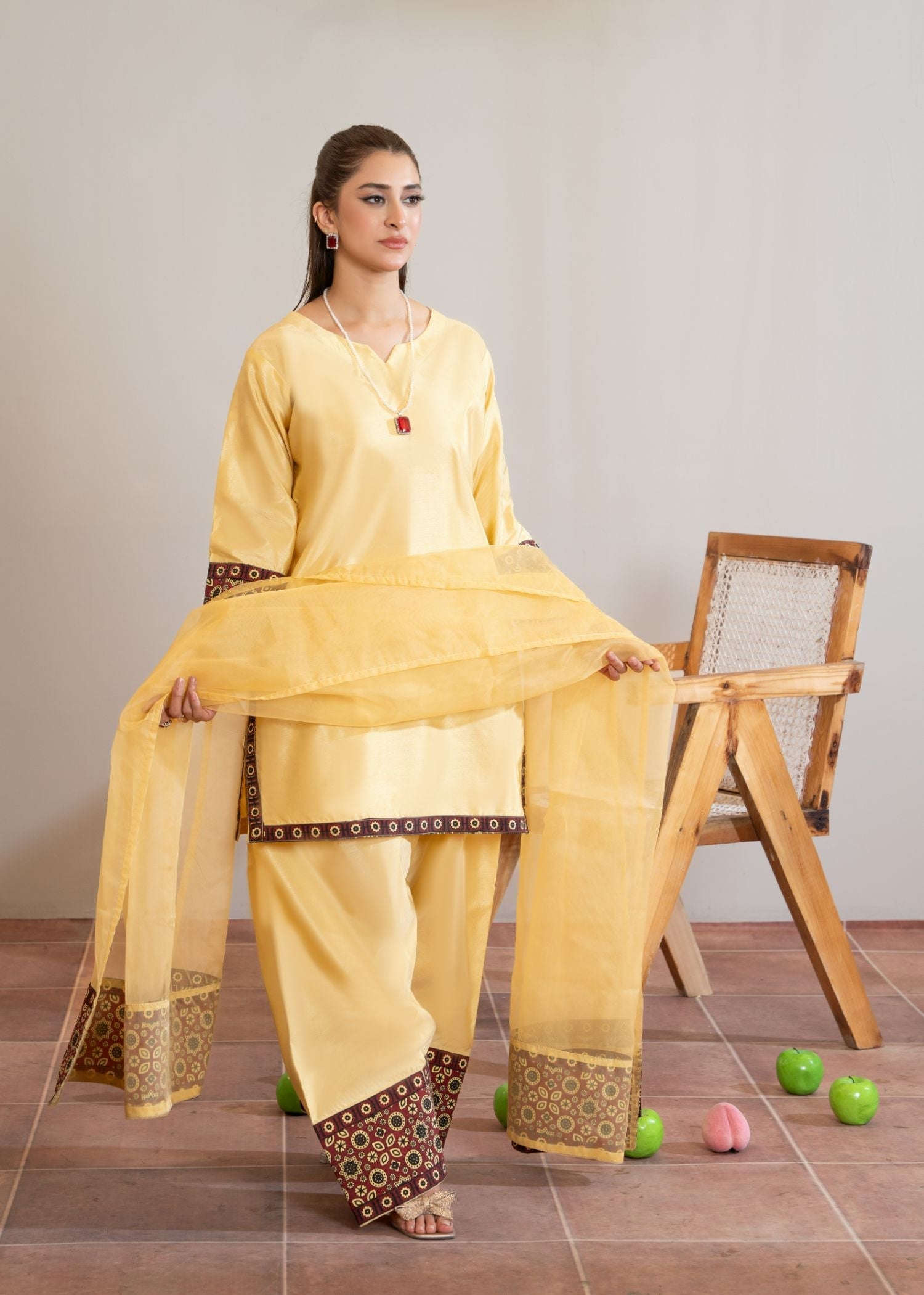 poly silk Kurta Set in Mari gold