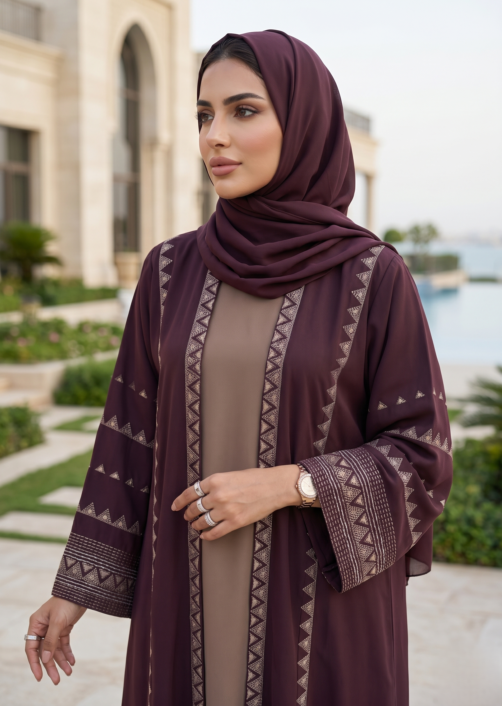 nidha Abaya in Maroon