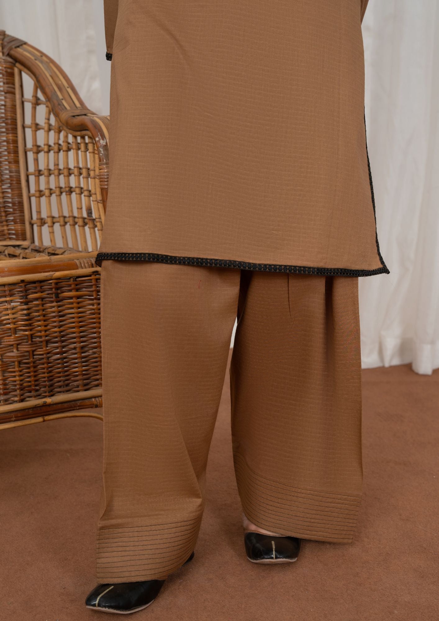 lawn Kurta Set in Earth brown