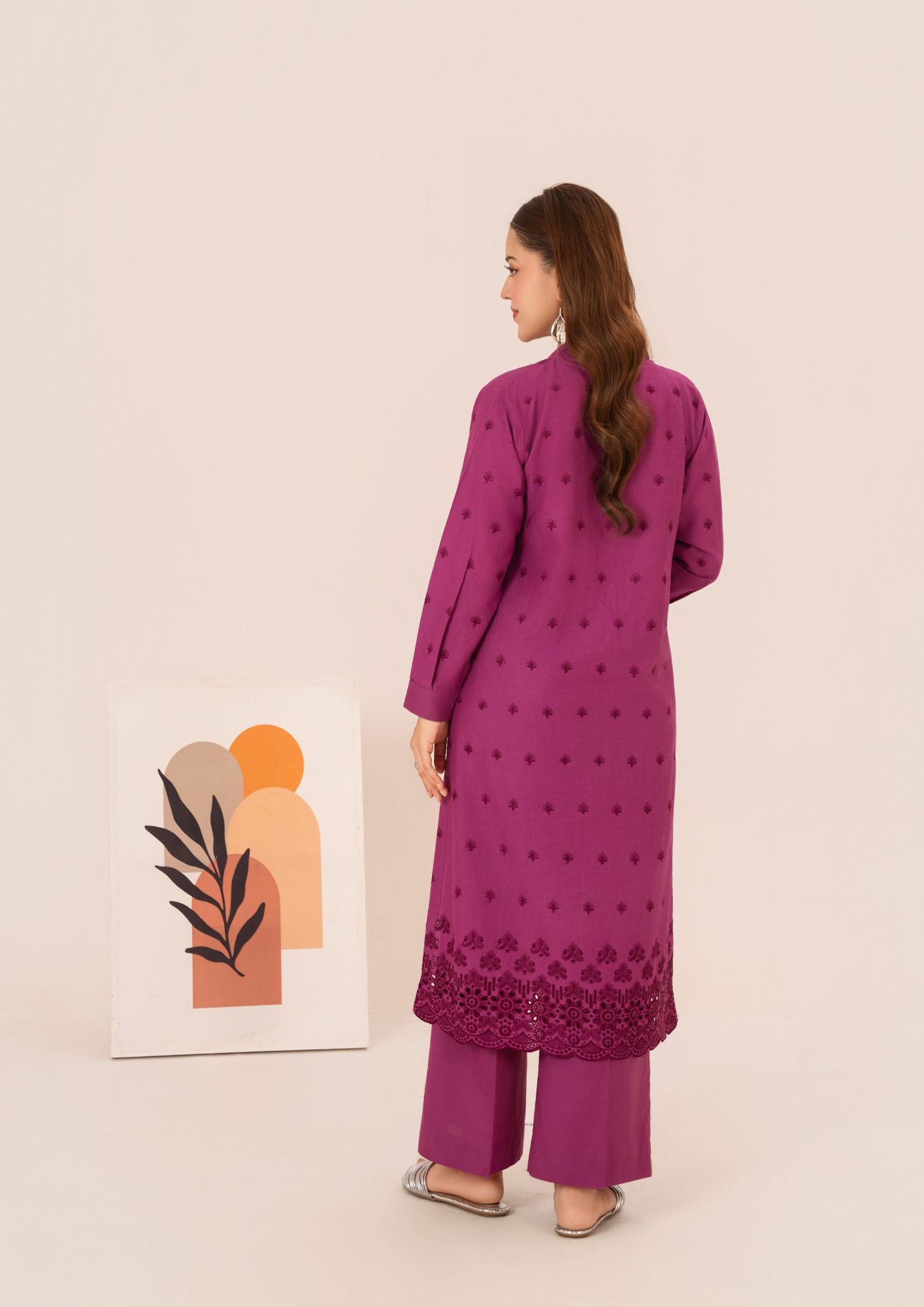 cambric Kurta Set in Magenta haze