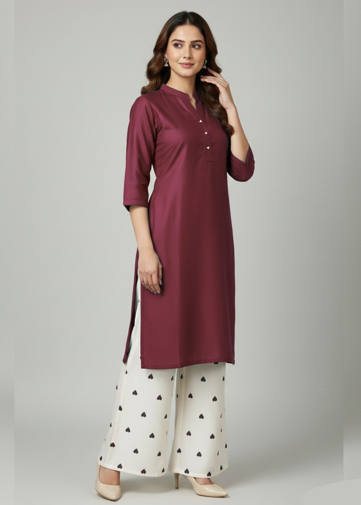 arabic lawn Kurta Set in Maroon