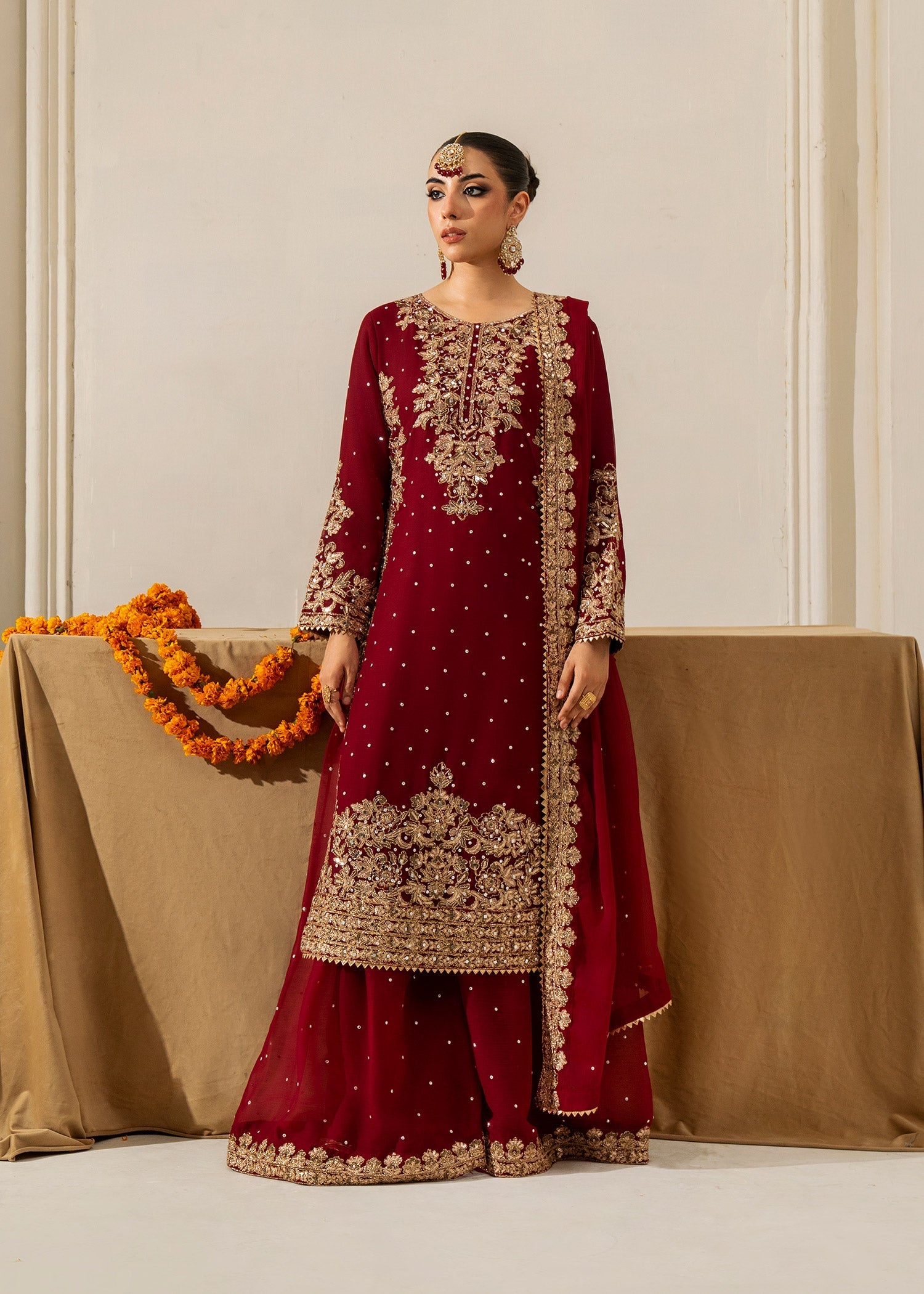 chiffon Sharara in Maroon