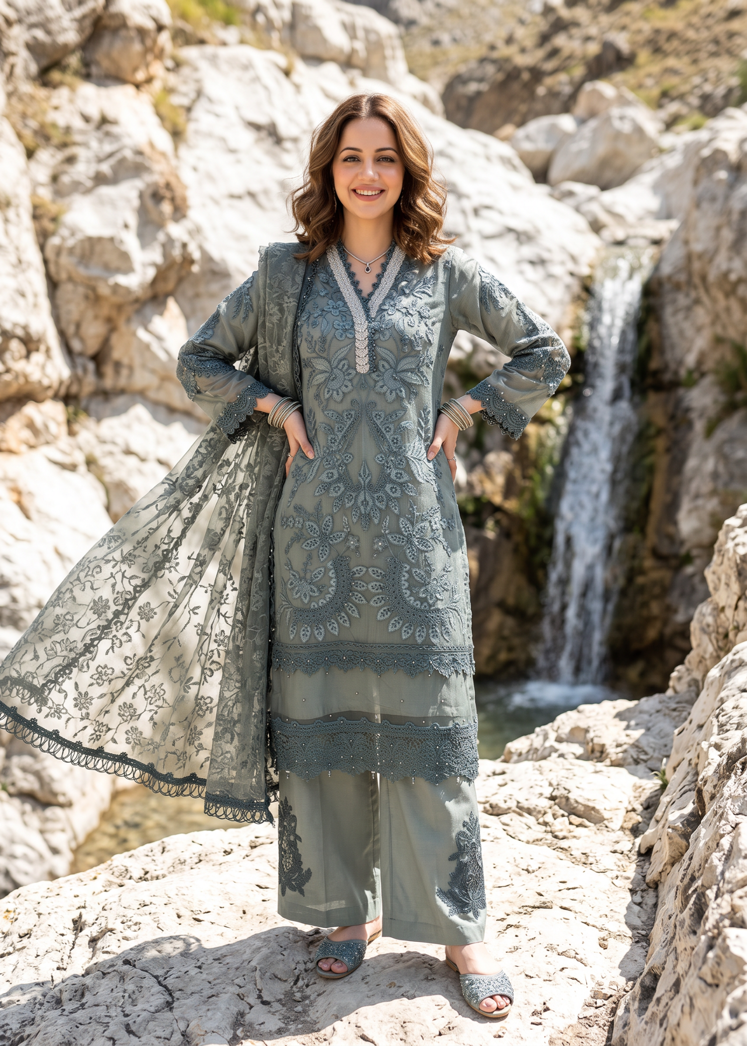 lawn Kurta Set in Ebony