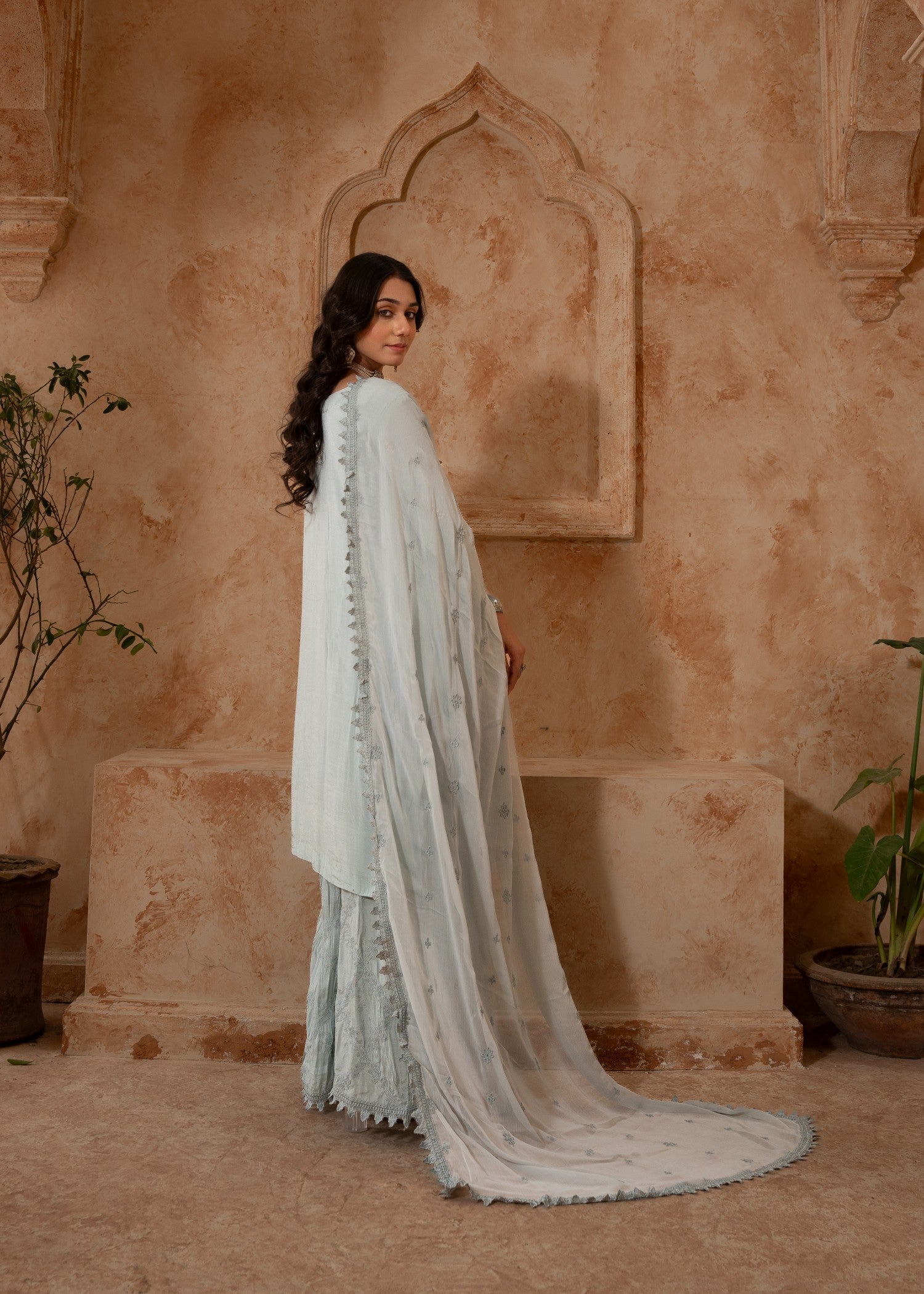 raw silk Kurta Set in Ash grey