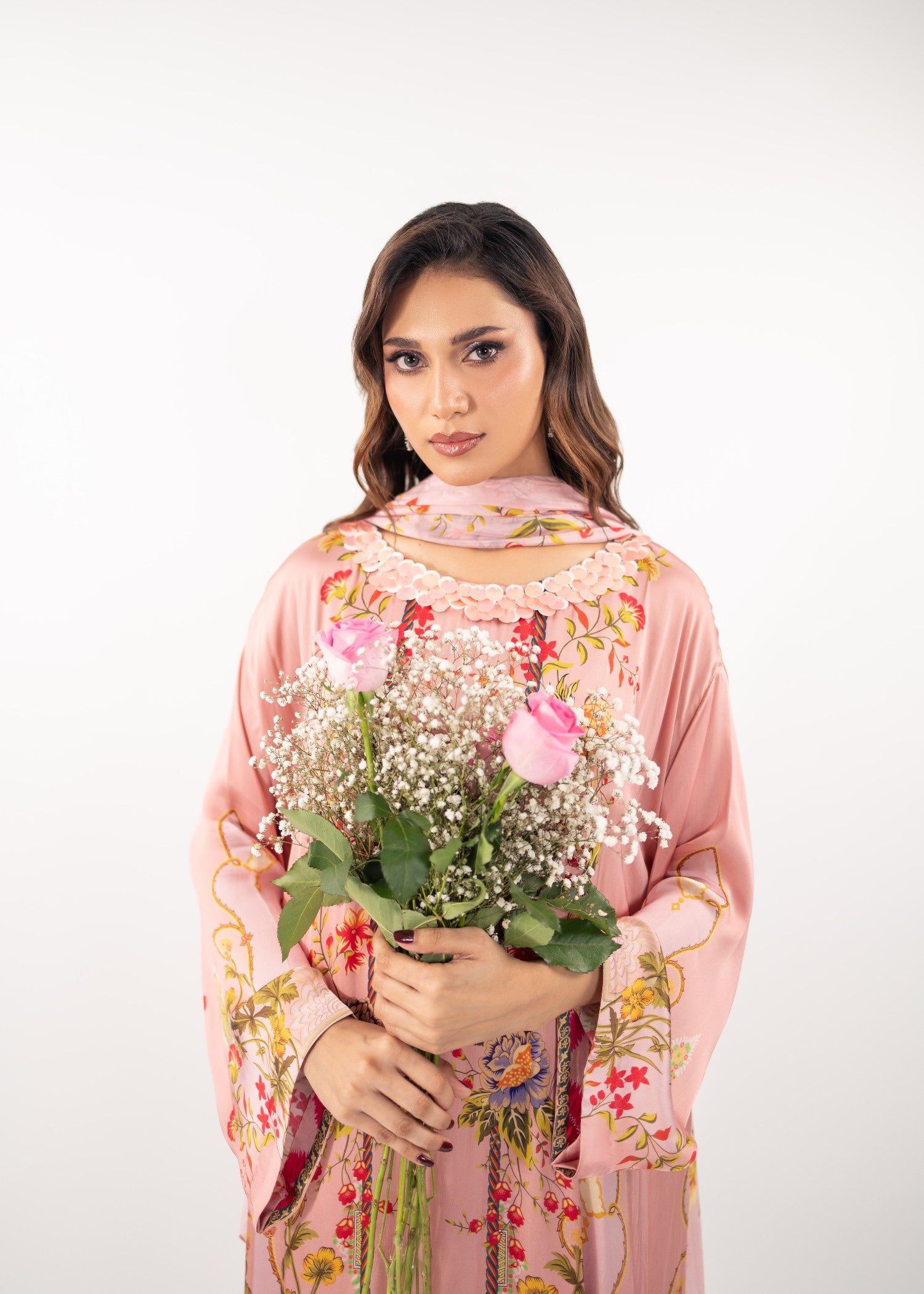 silk charmeuse Kurta Set in Baby pink