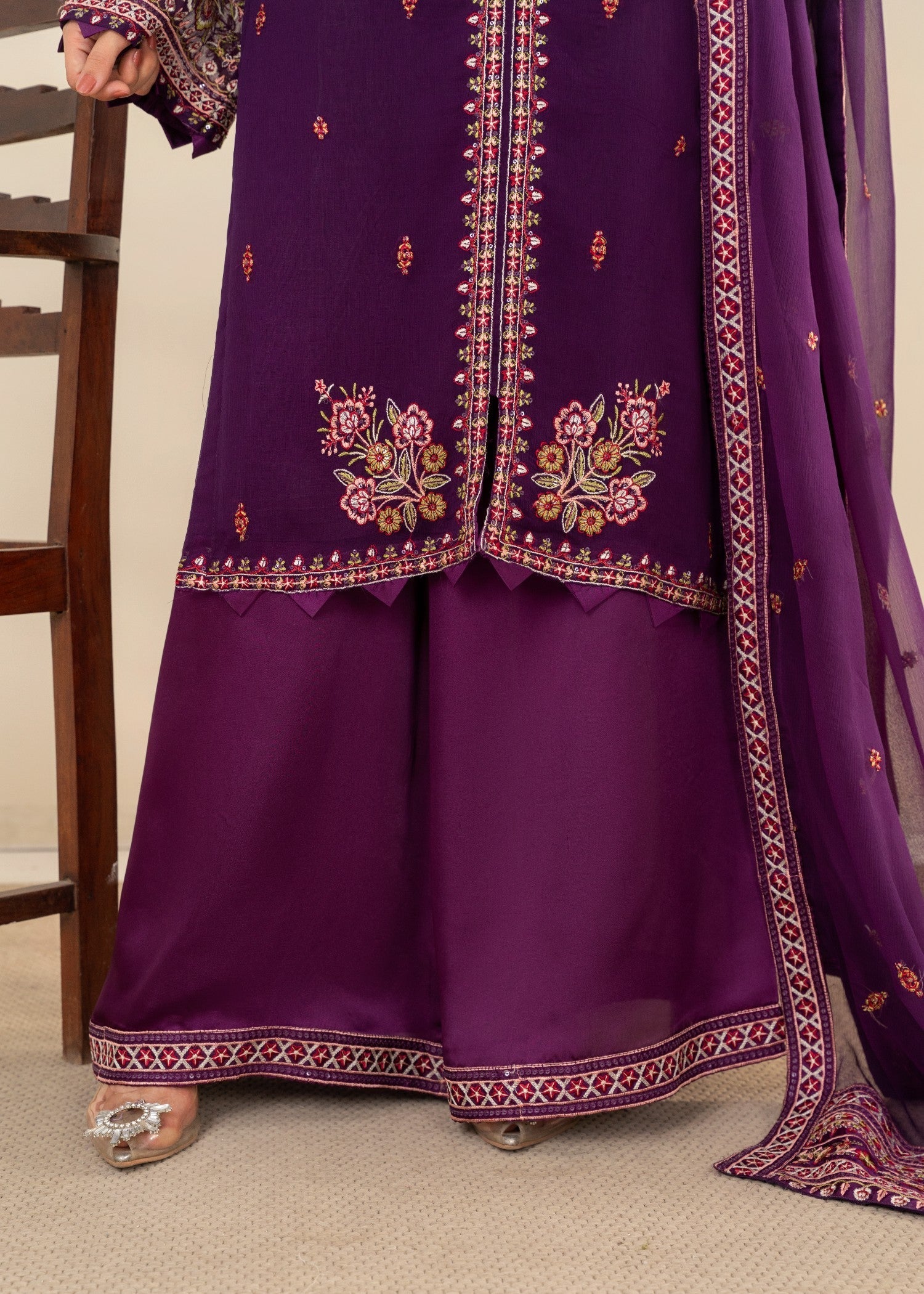 chiffon Kurta Set in Purple rain