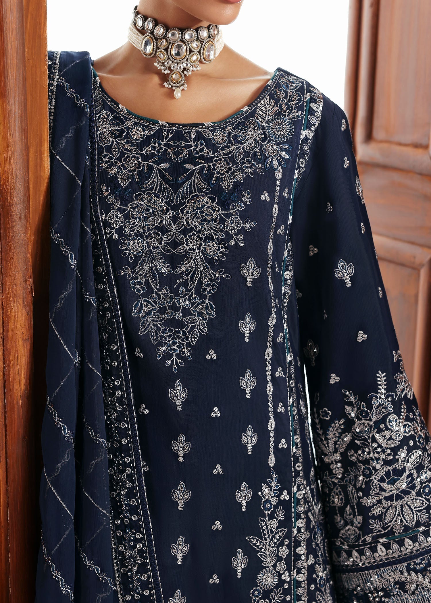 raw silk Unstitched in Slate blue