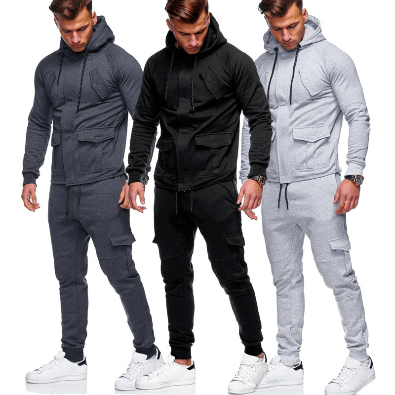 New Concealed Access Control Zipper Men'S Hooded Casual Sports Suit