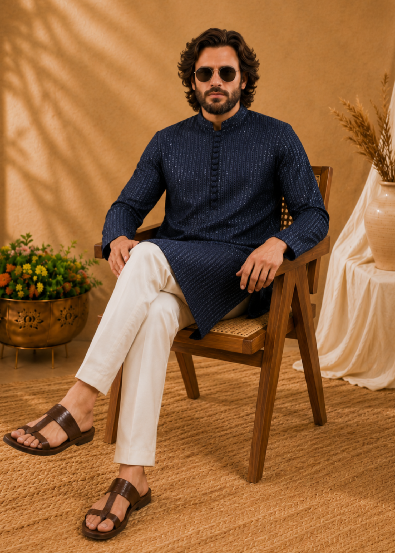 pk raw silk Kurta Set in Navy blue by The Great Masters (TGM)