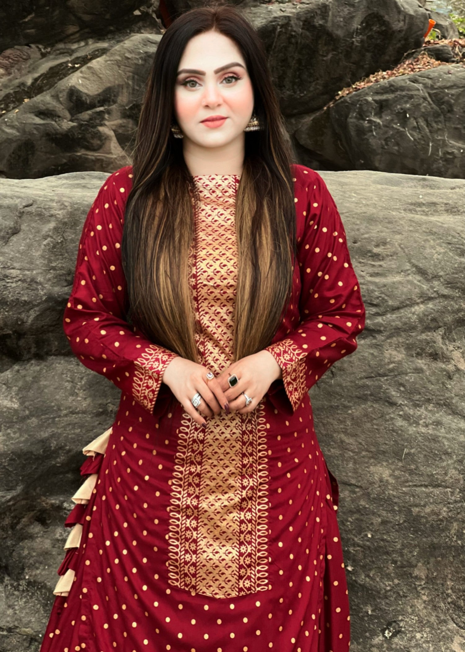 linen Lehenga in Maroon