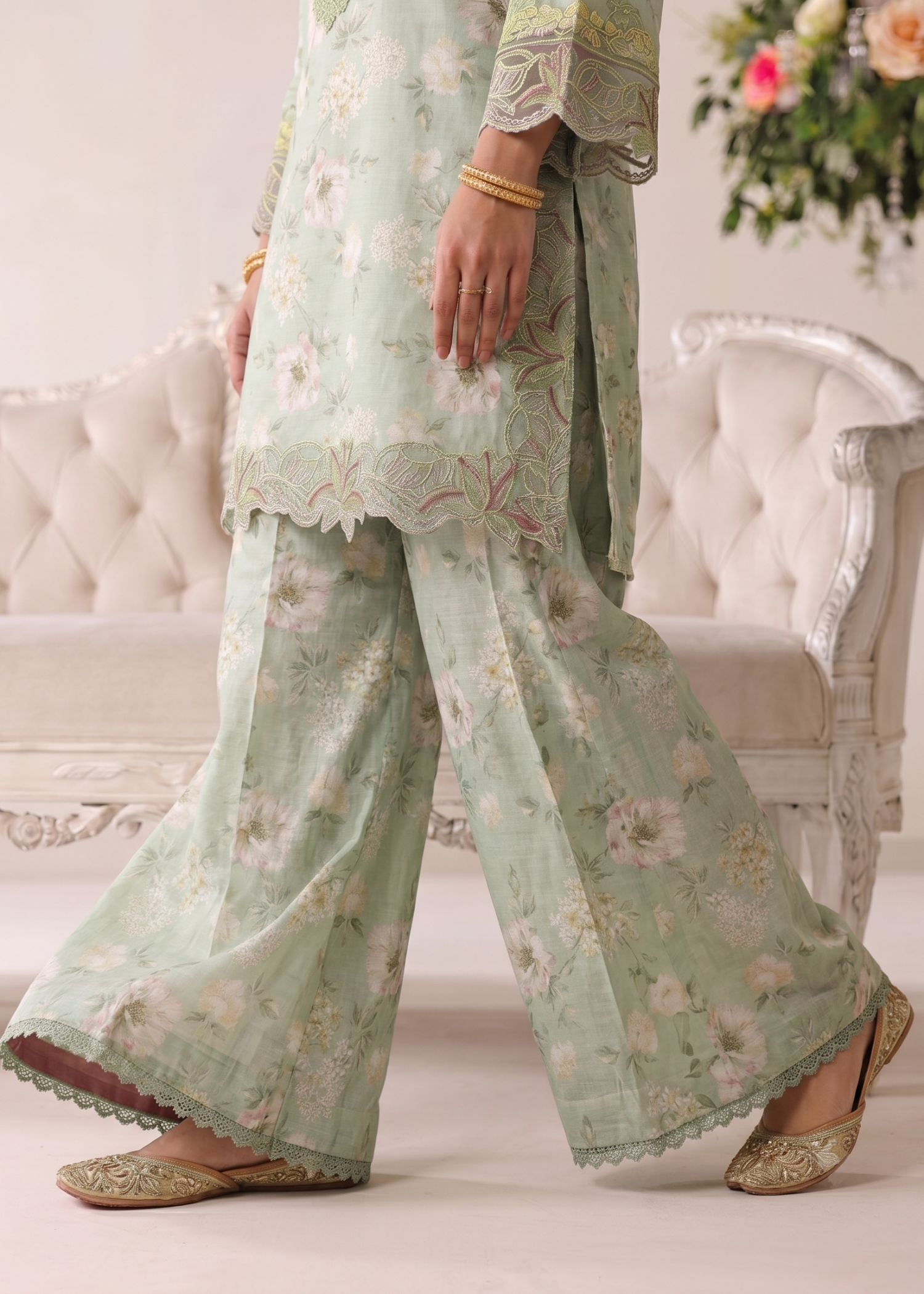 lawn Sharara in Mint green
