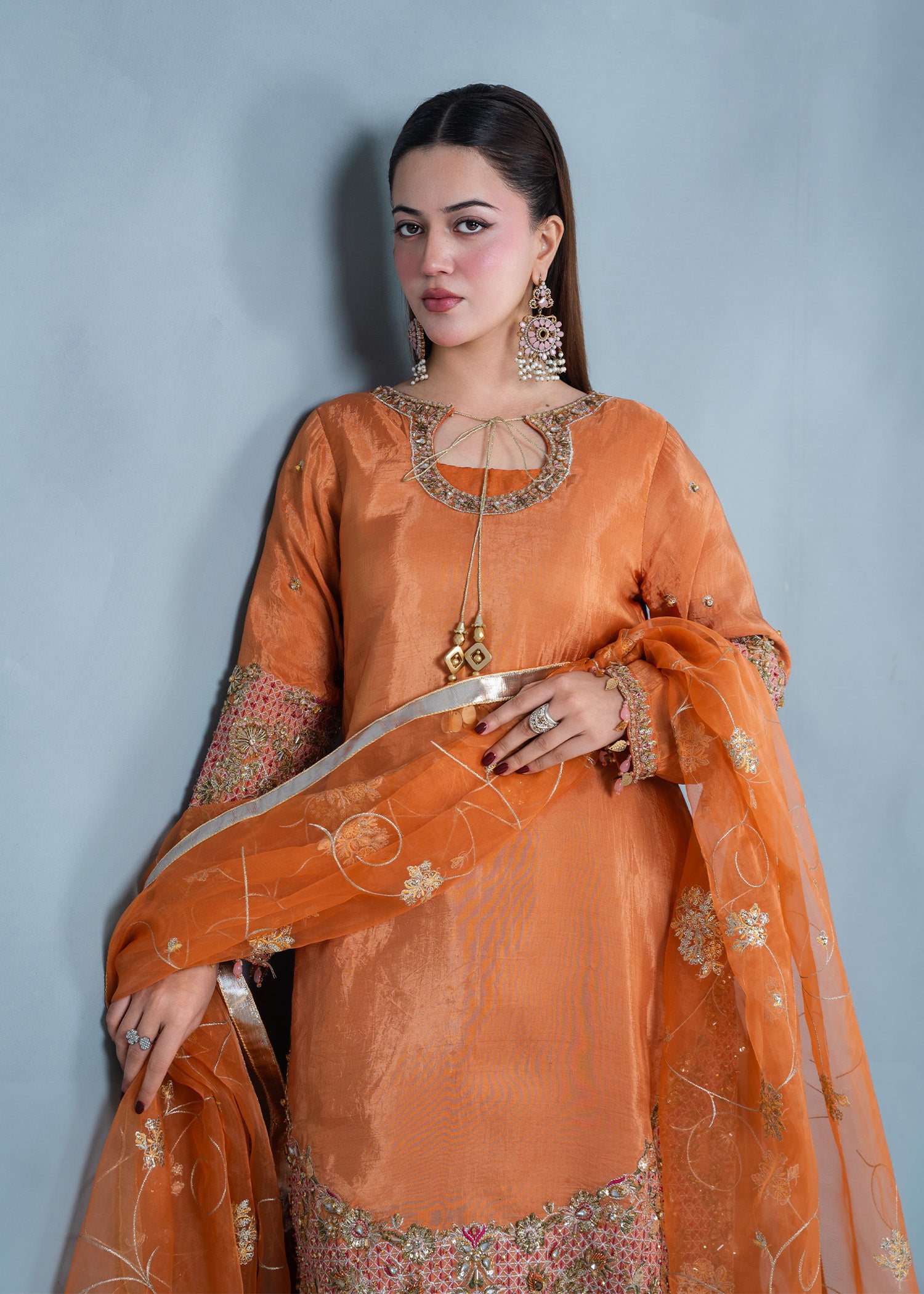 tissue silk Sharara in Orange