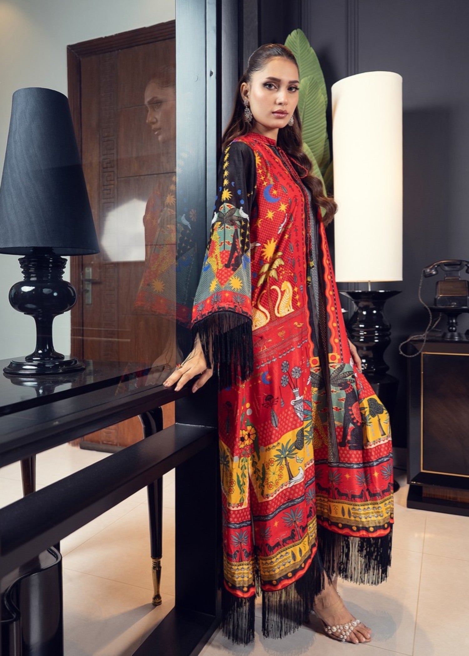 velvet Kaftan in Poppy red