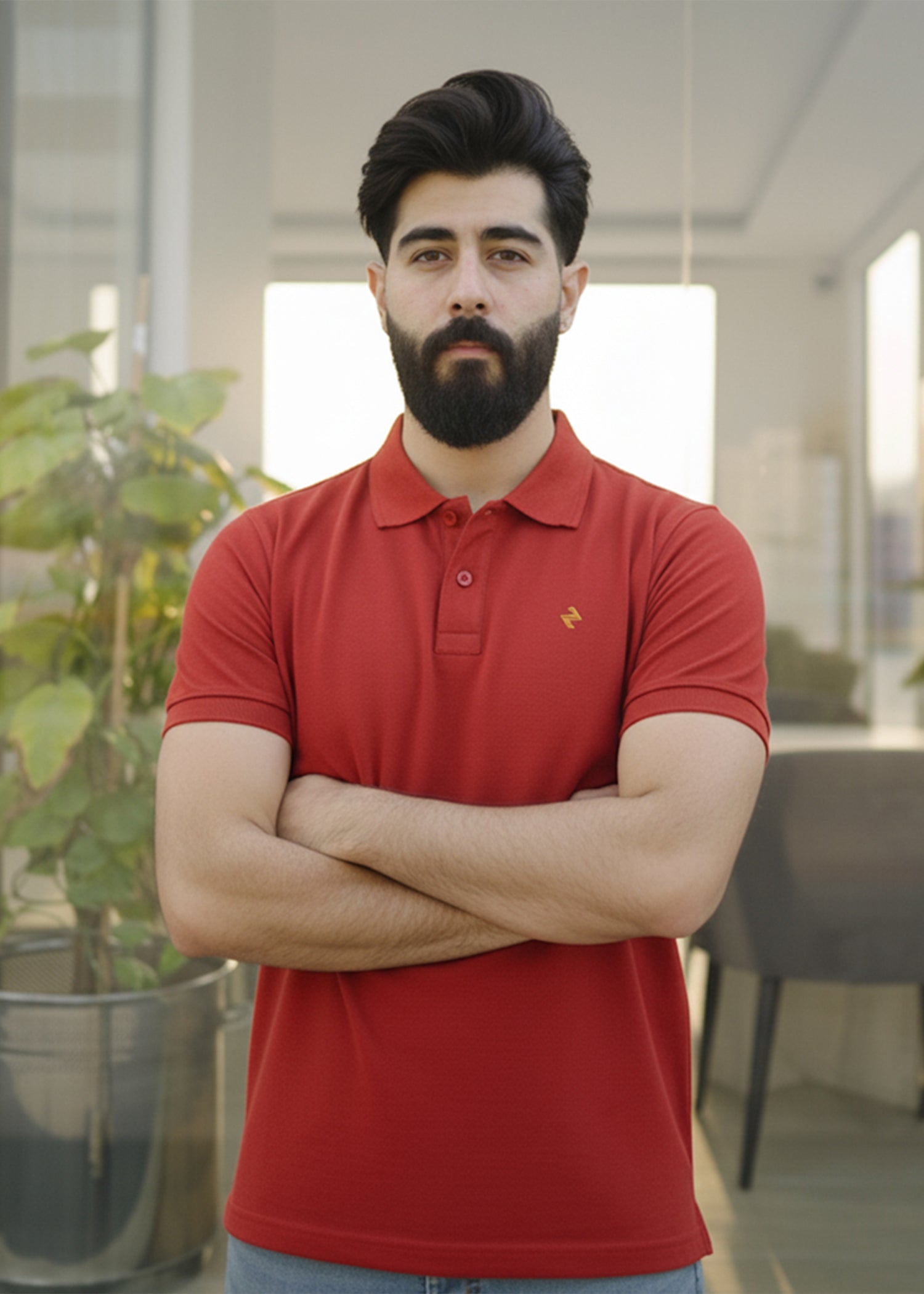 cambric cotton Polo Shirt in Red