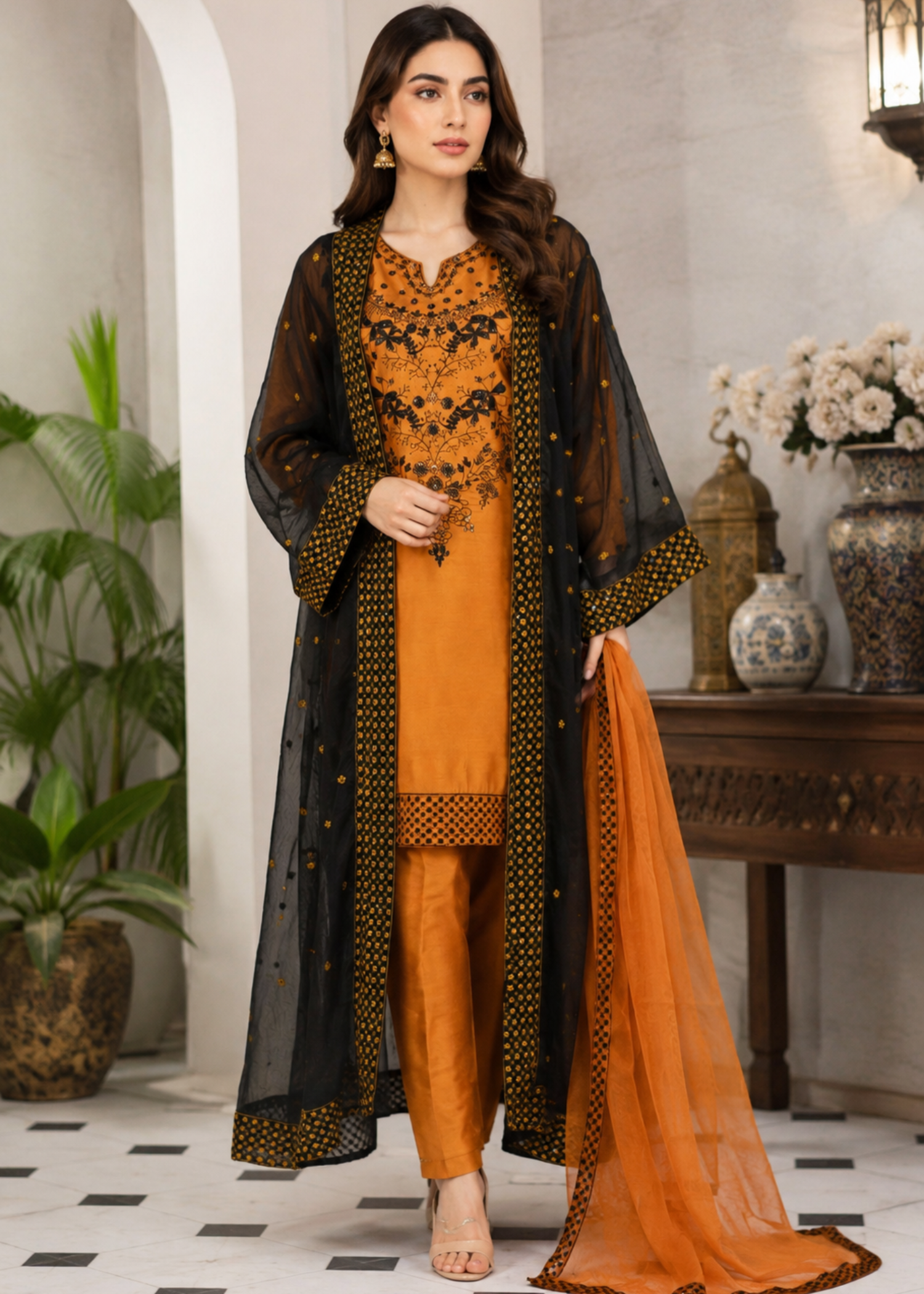 viscose Gown in Orange