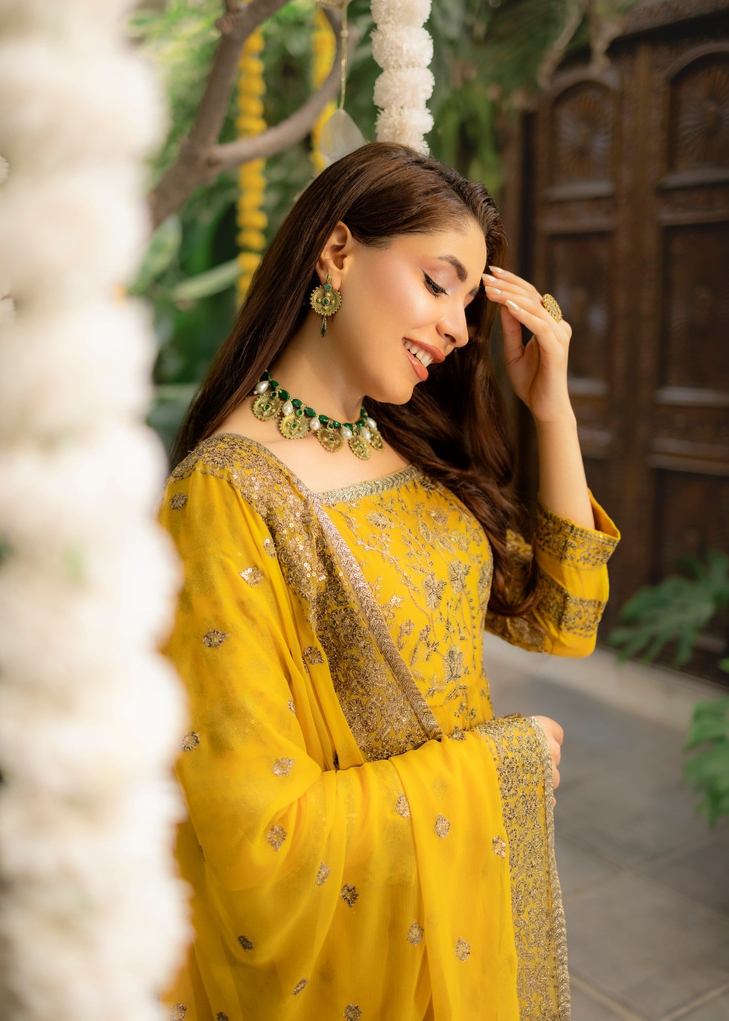 chiffon Pishwas in Mustard