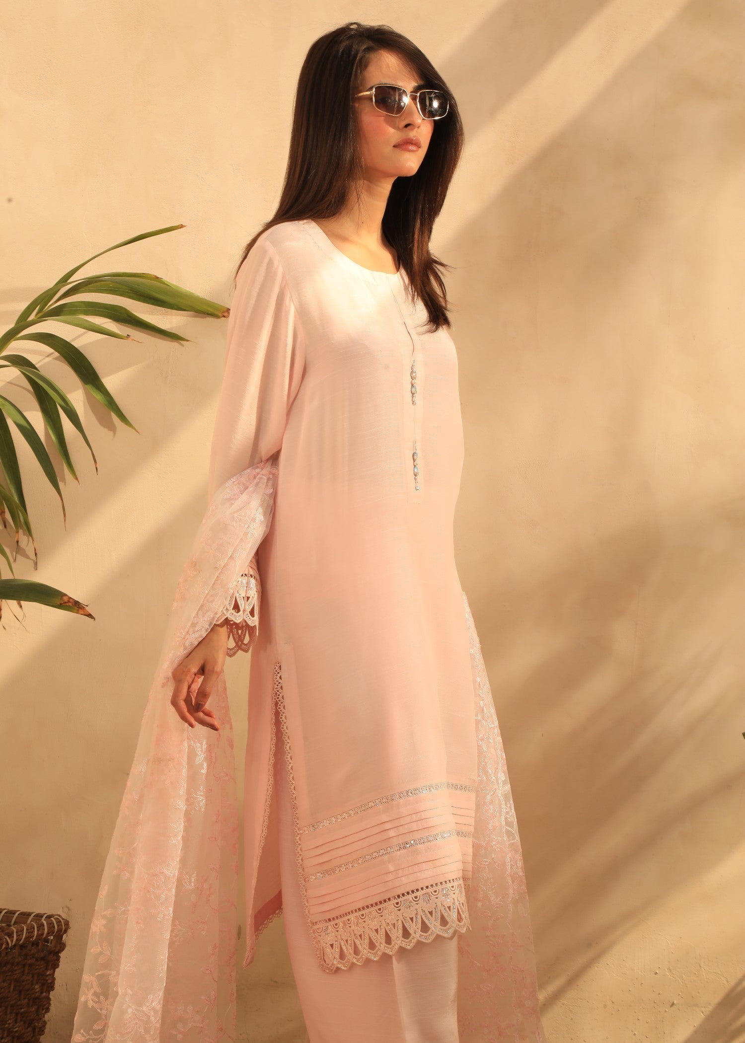 viscose raw silk Kurta Set in Pastel pink