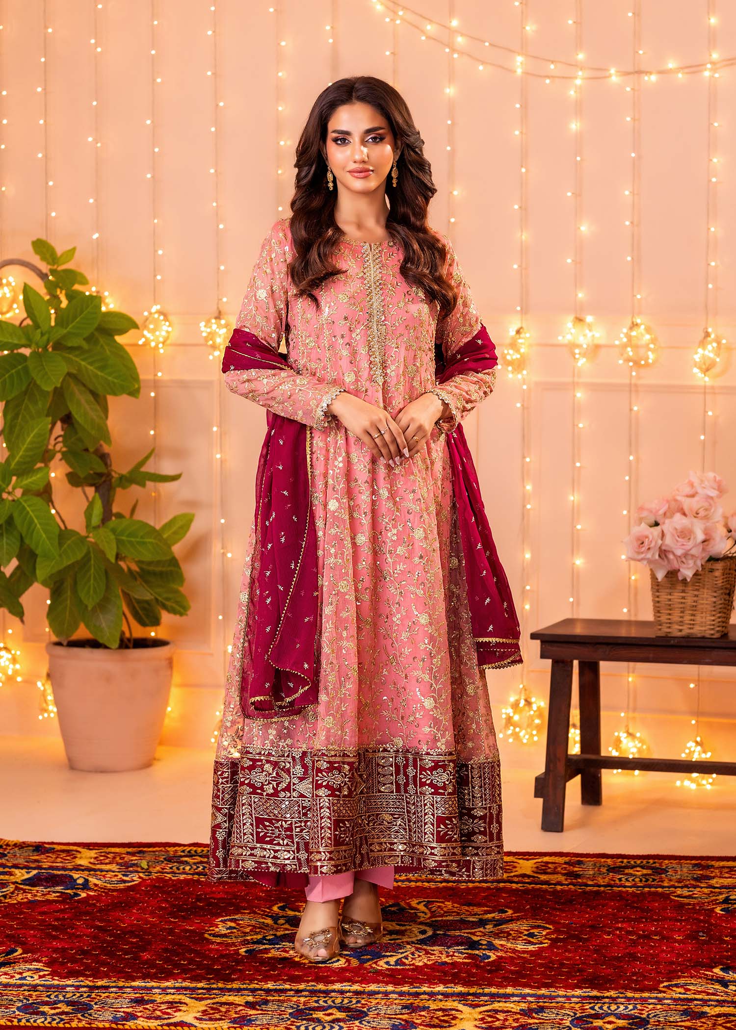 chiffon Anarkali in Pink