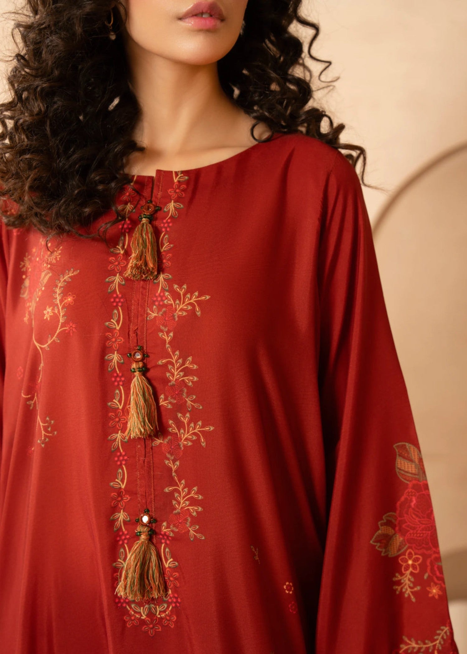 poly lawn Kaftan in Burnt red