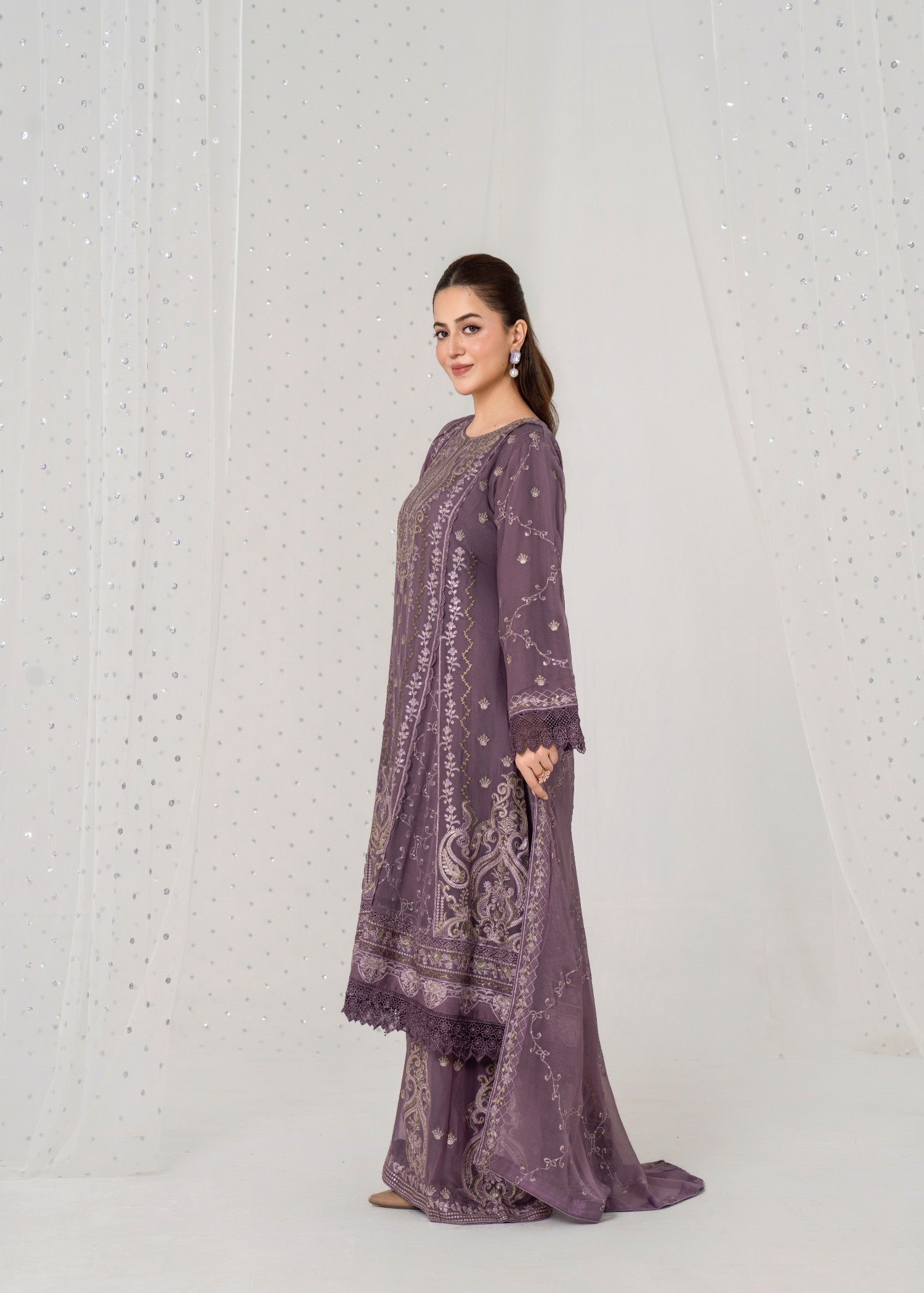 pk crinkle chiffon Kurta Set in Purple mountain majesty