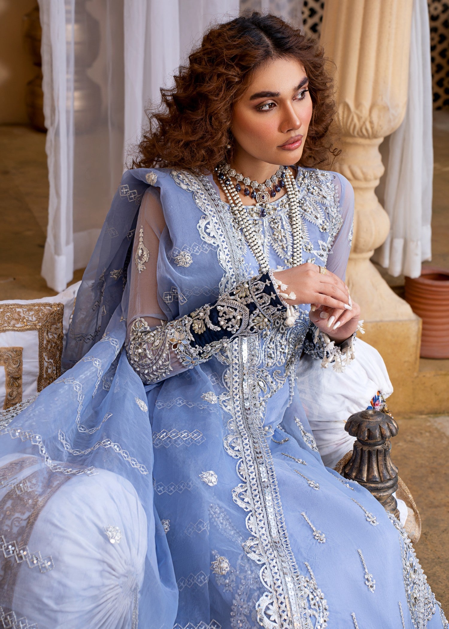 chiffon Kurta Set in Cloud blue