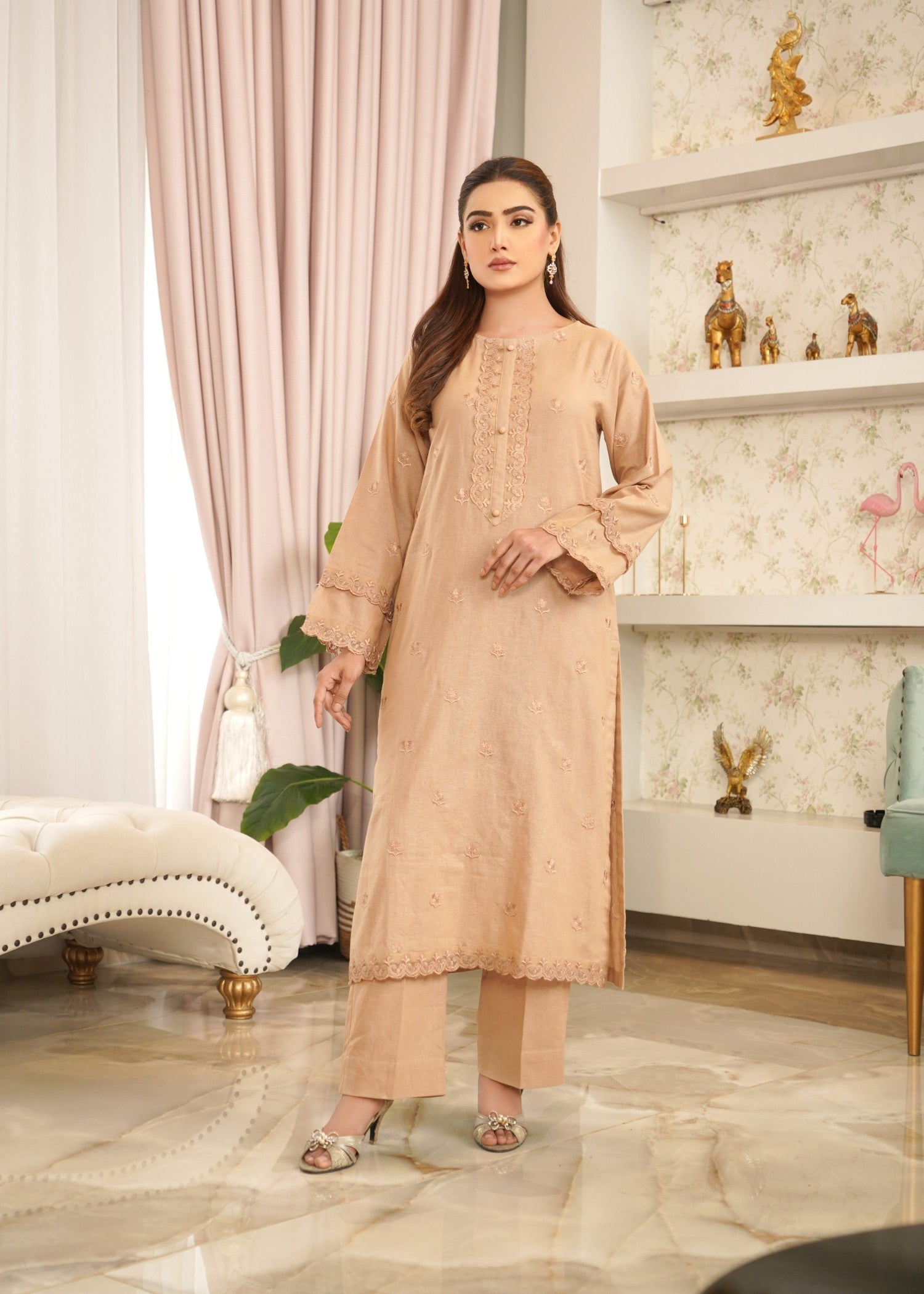 khaddar Kurta Set in Beige