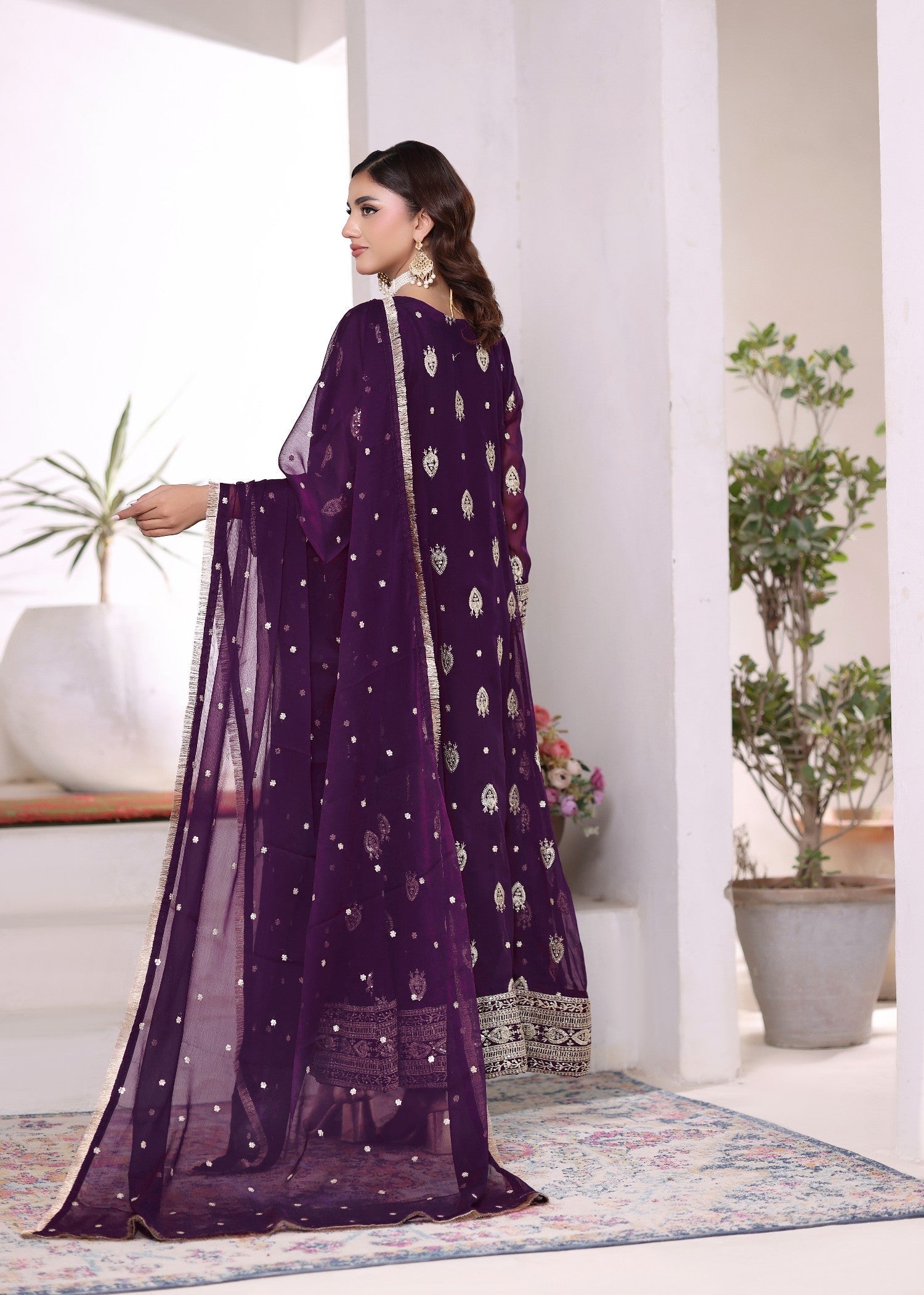 chiffon Pishwas in Purple