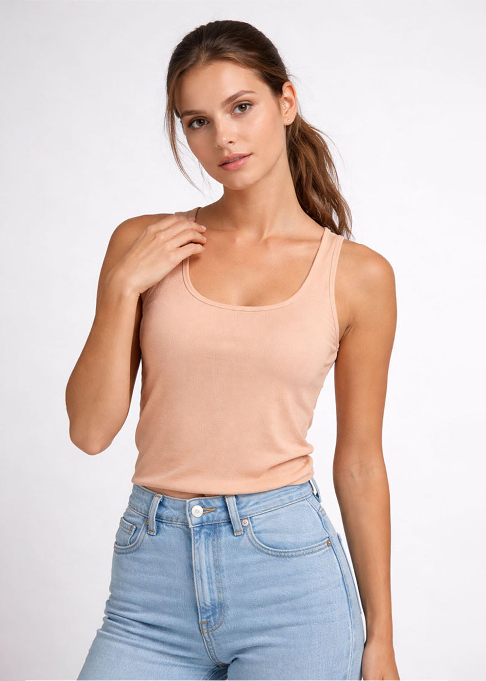 cotton jersey Tank Top in Peach orange