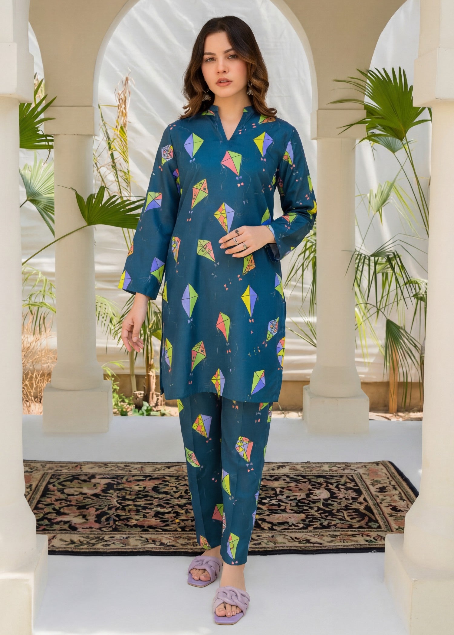 poly silk Co Ord Sets in Slate blue