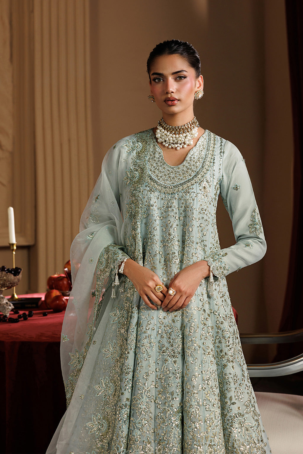 chiffon Pishwas in Sage green