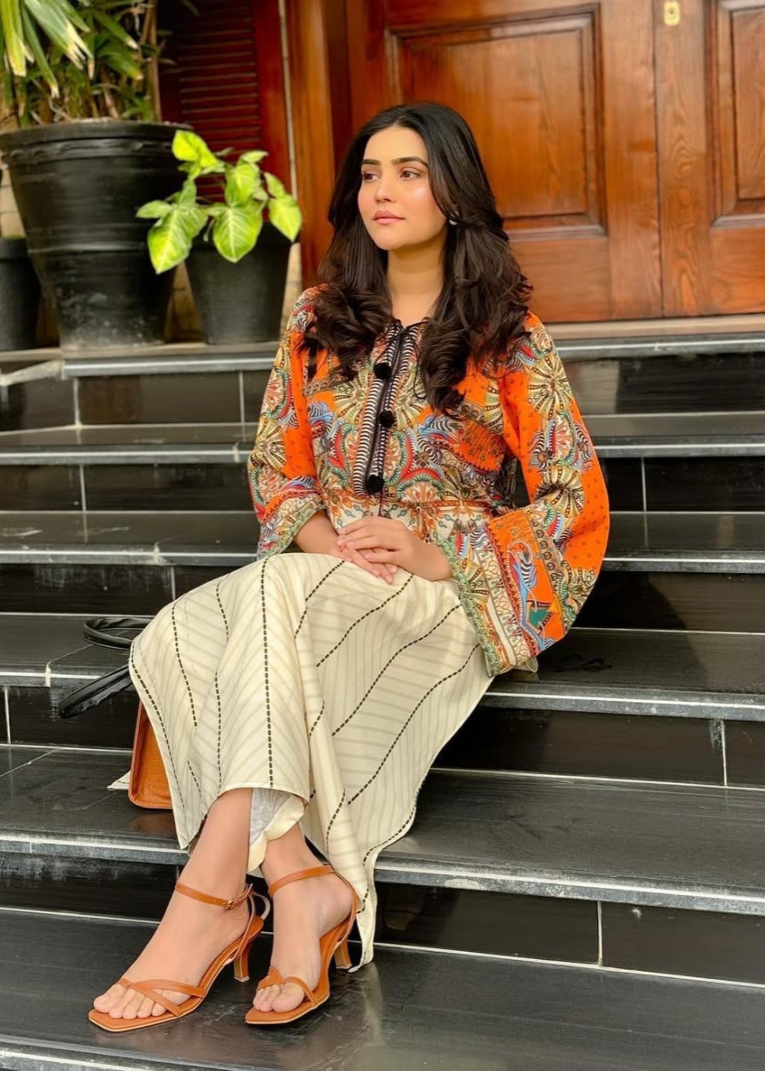 poly lawn Co Ord Sets in Orange