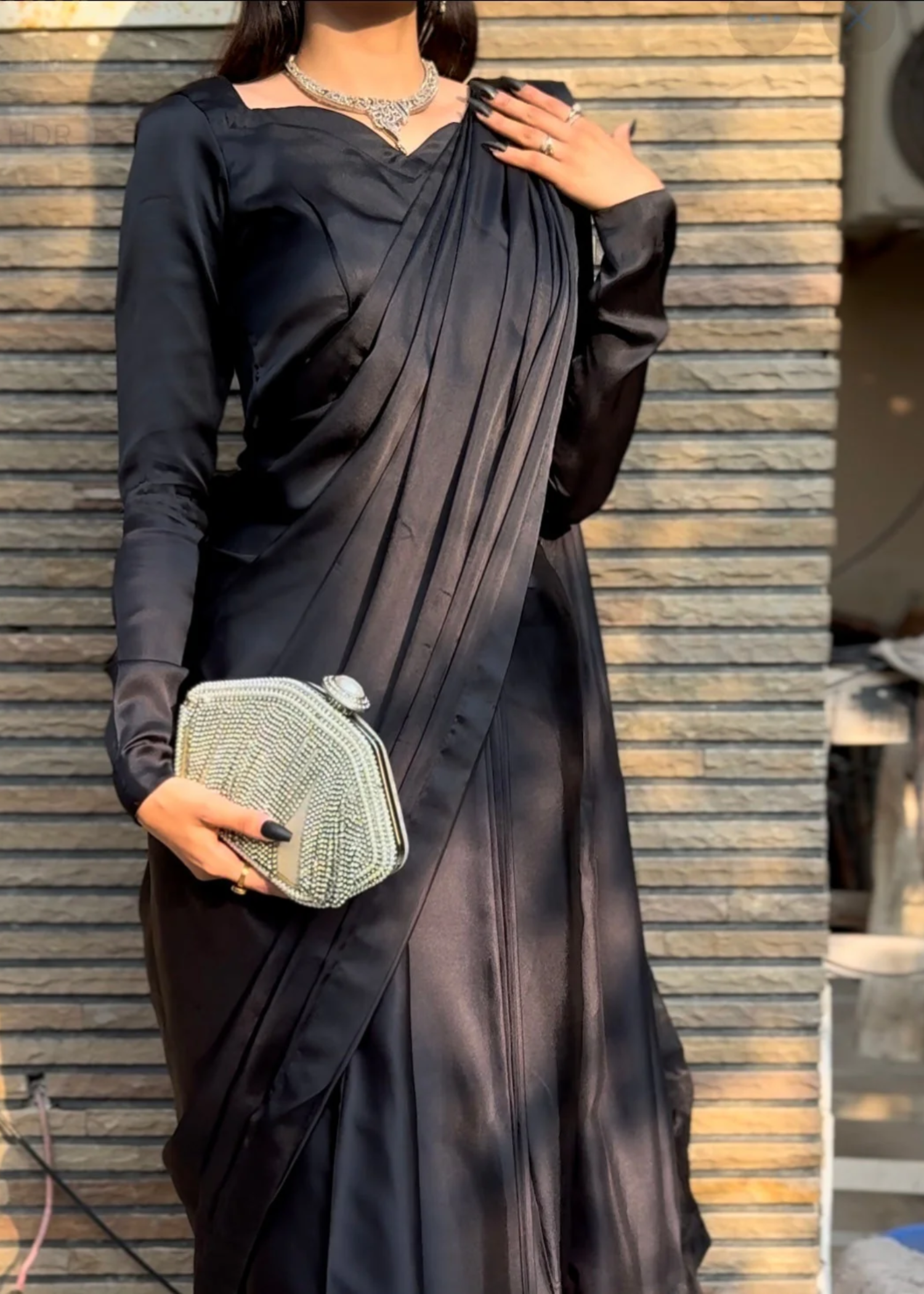 satin silk Saree in Black