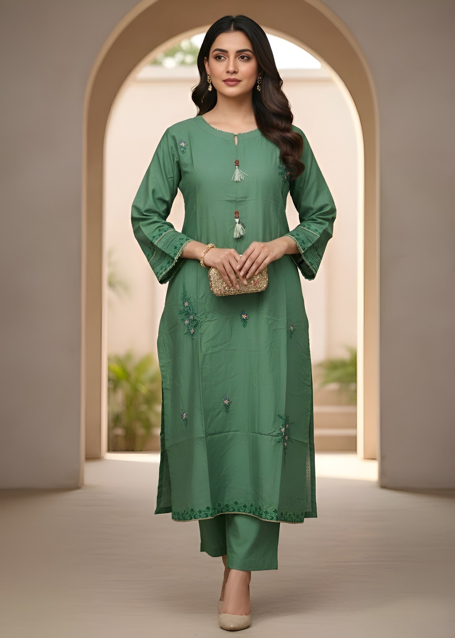 linen Kurta Set in Pistachio green