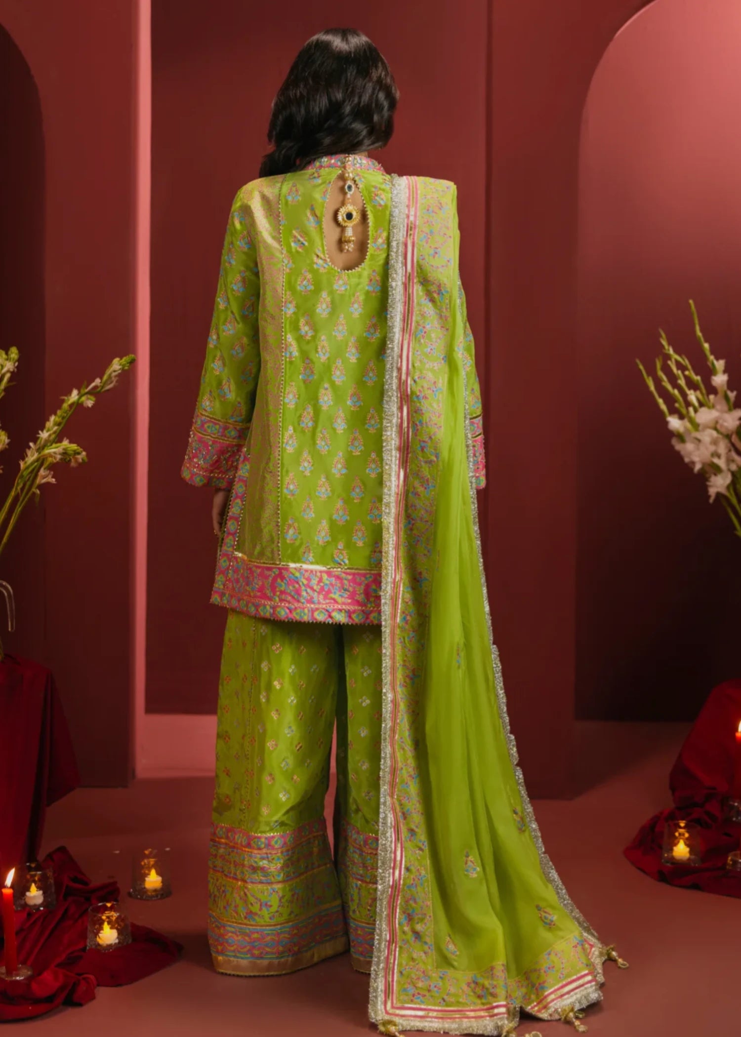 tussar silk Unstitched in Apple green