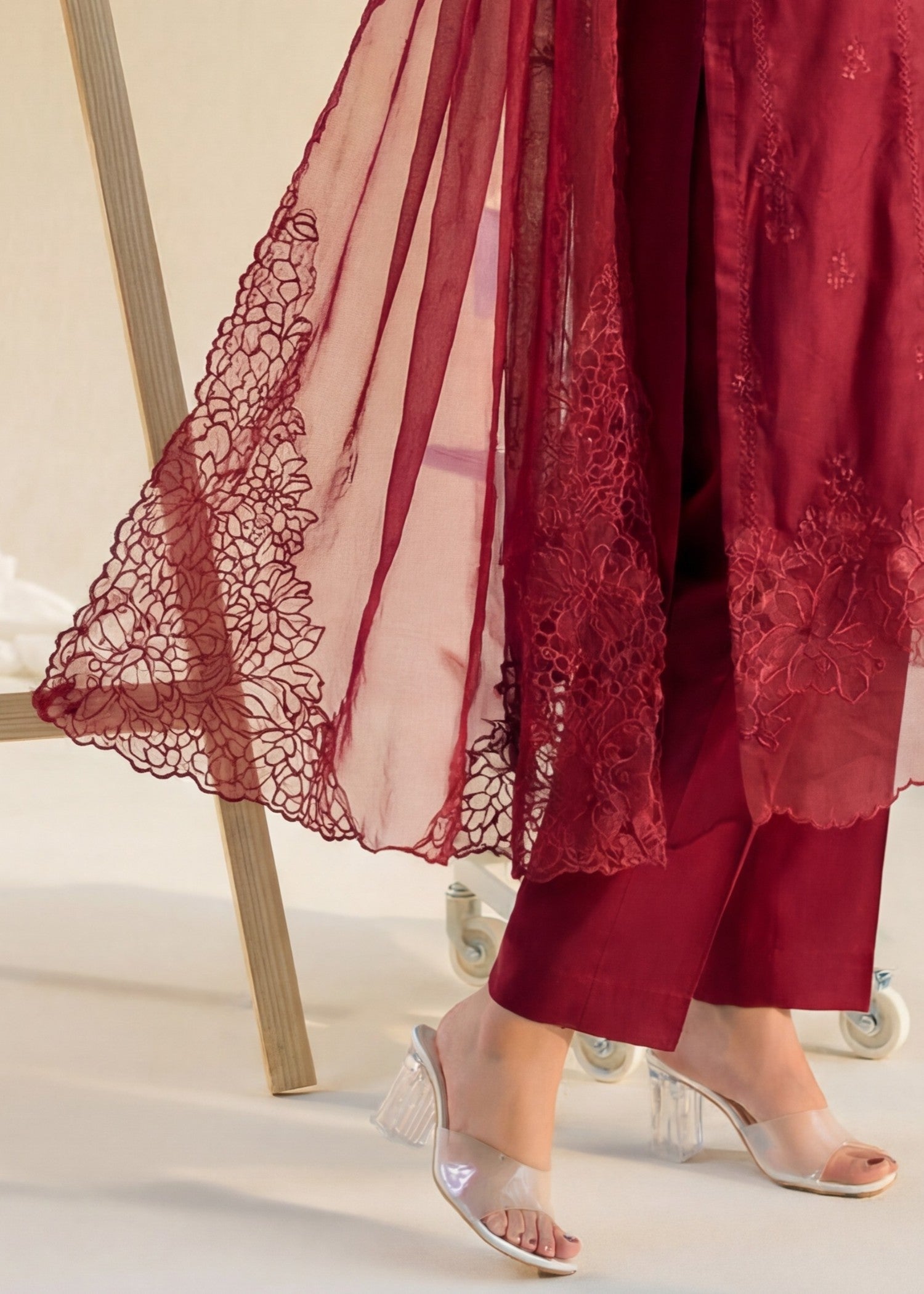 cotton Kurta Set in Maroon, brick red