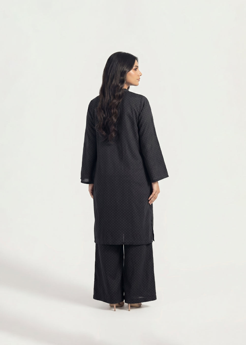 cotton jacquard Kurta Set in Black